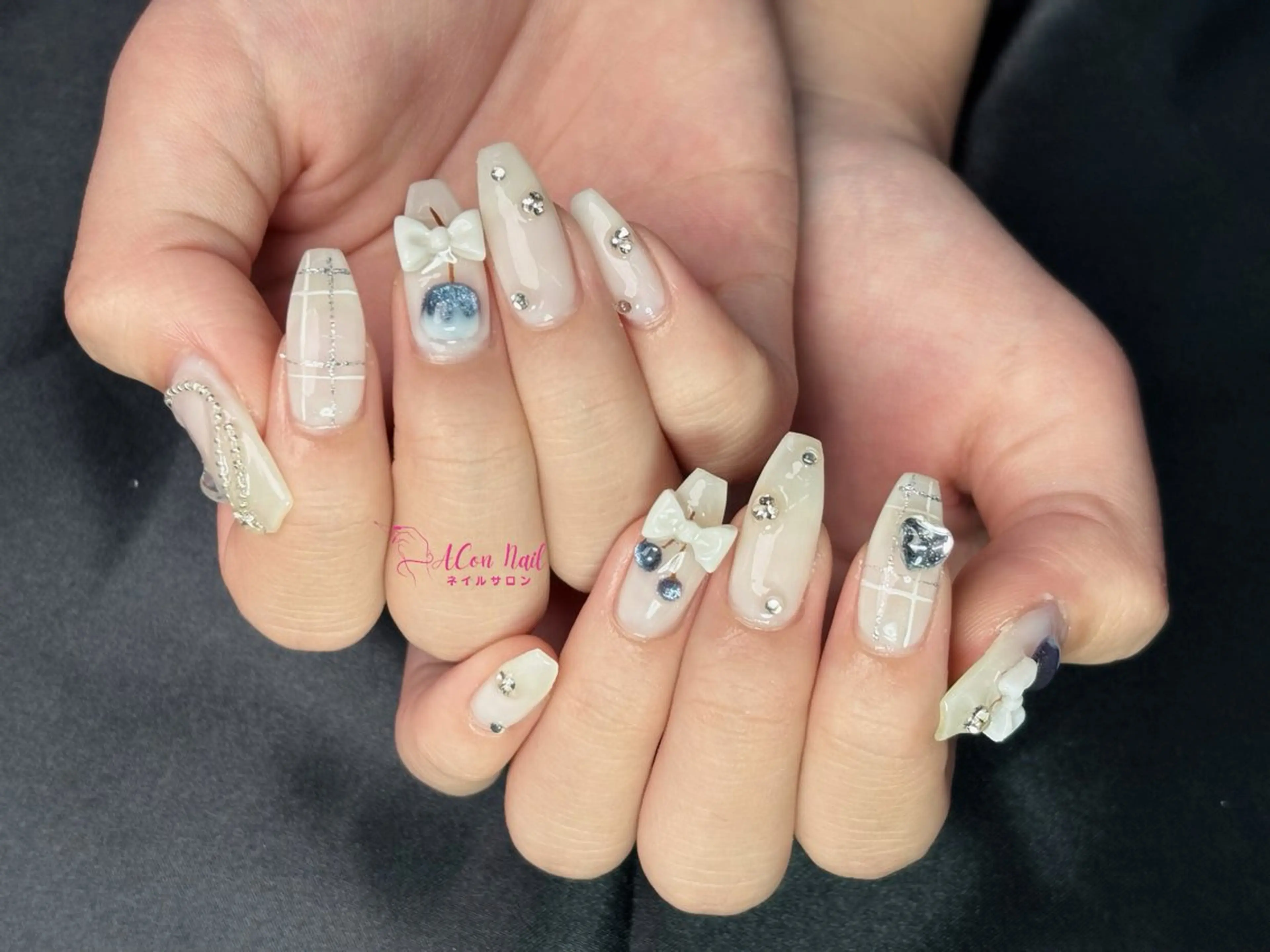 ネイル 桜ネイル 長さ出し フラワーネイル フレンチネイル ジェルネイル ハンドネイル ACon NailSalonのネイルデザイン