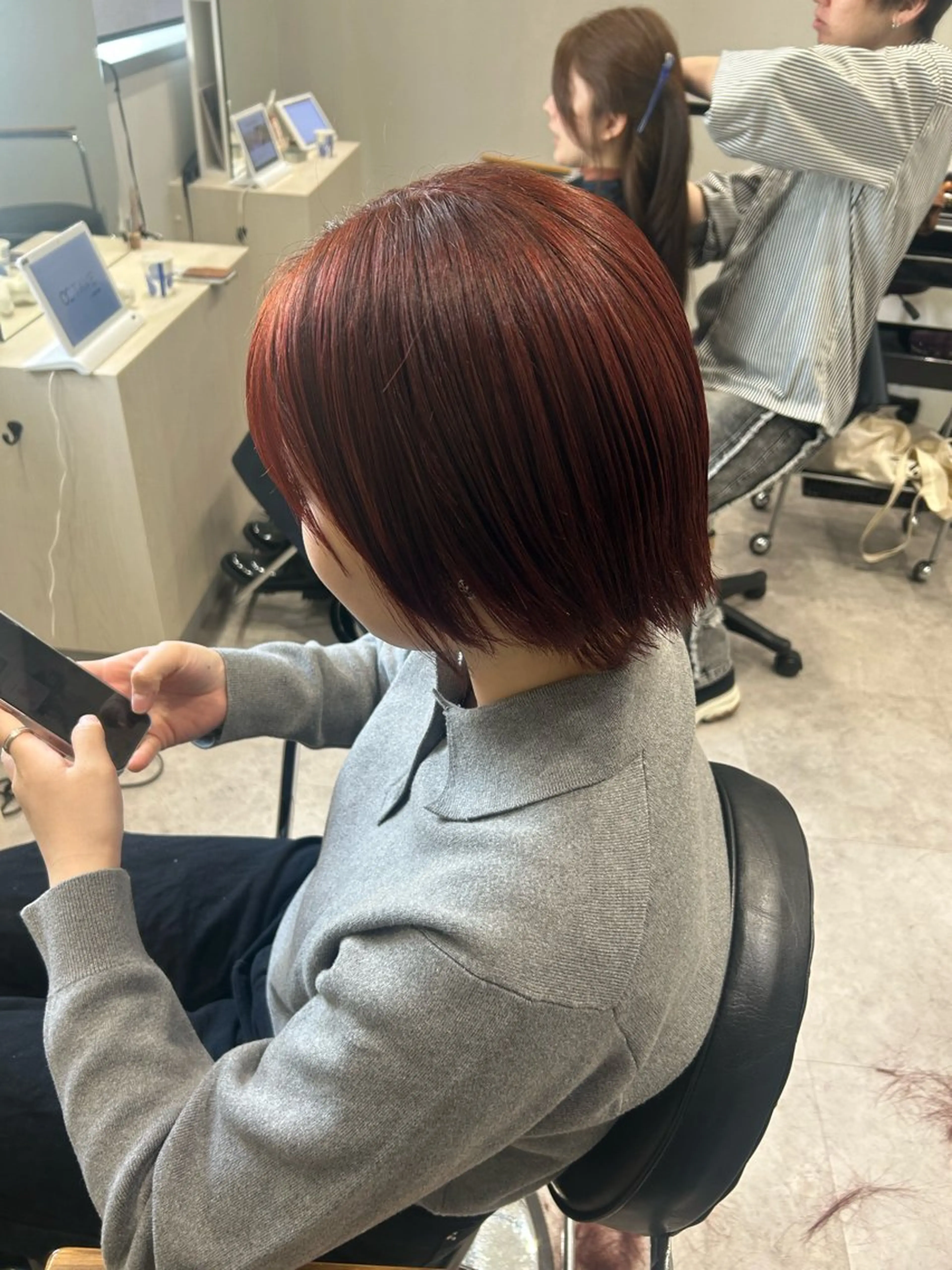 ミディアム カラー ヘアアレンジ レッドカラー ヘアカラー ボブ /ニュアンス/ satomi🧸💖のヘアスタイル