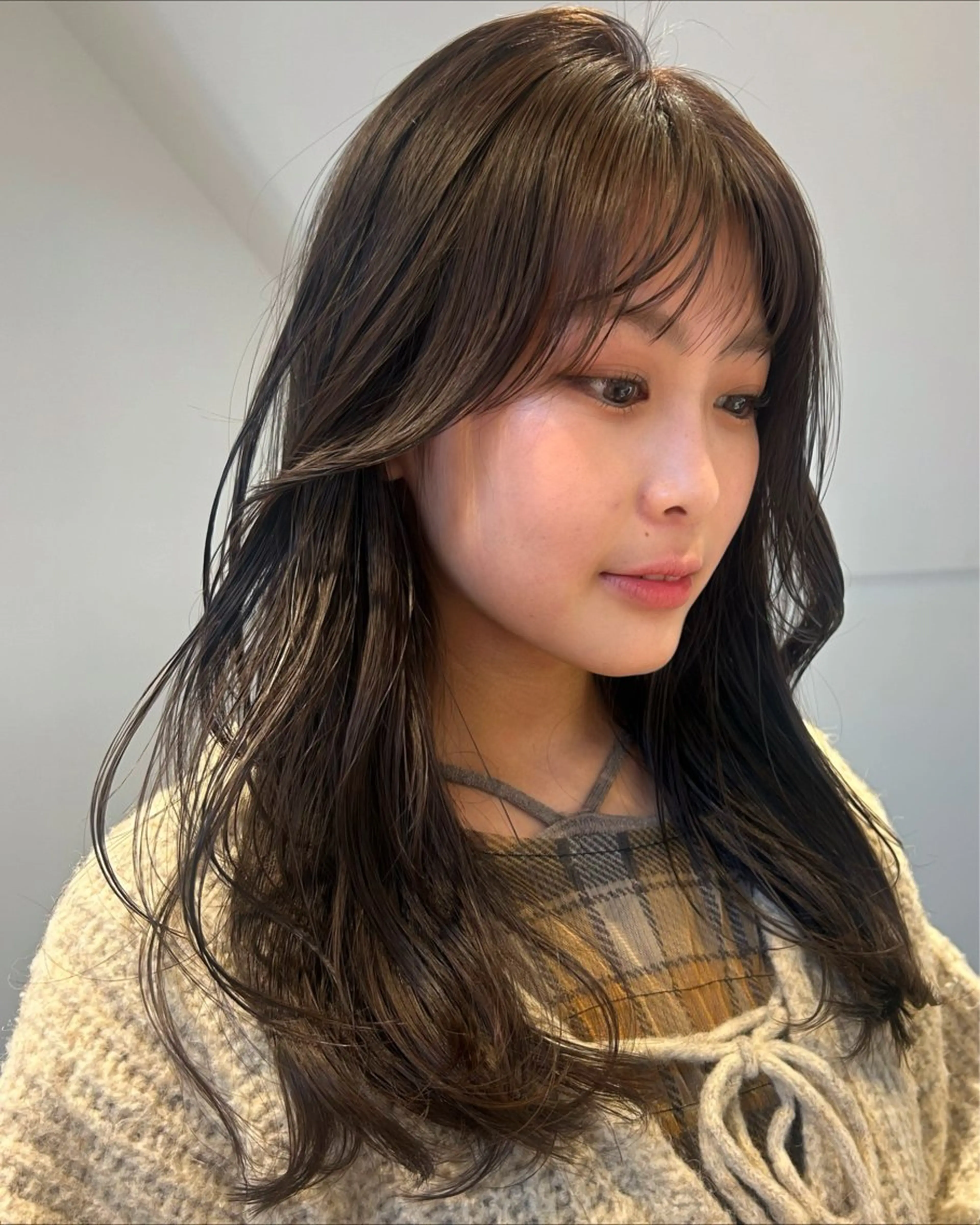 セミロング カラー パーマ メンズ カット ヘアカラー レイヤー/透明感/ ブリーチなし/わかなのヘアスタイル