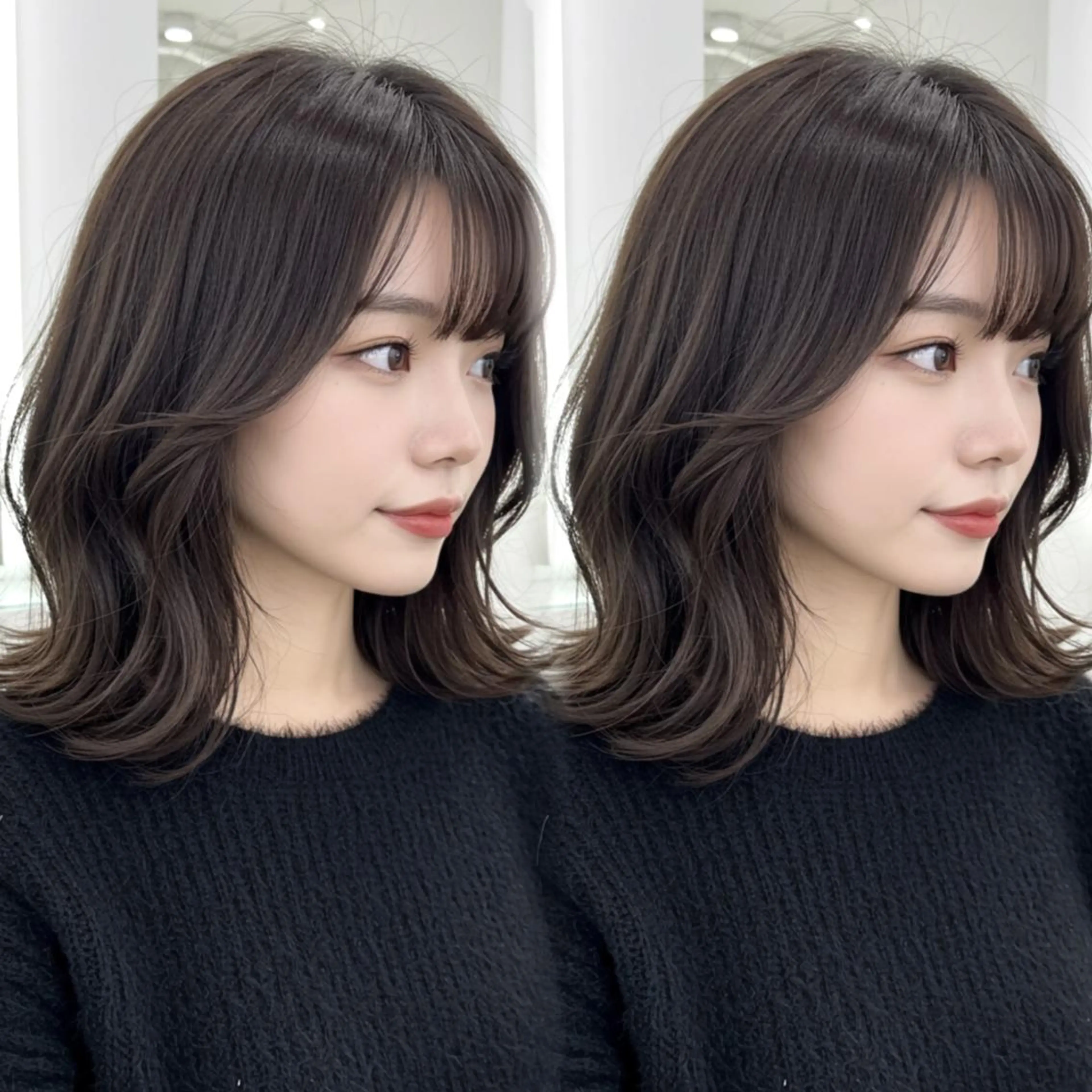 ミディアム 顔周りカット 韓国風ヘア レイヤーカット 小顔カット カット ヘアカラー トリートメント ヘアセット ✨韓国レイヤー🦋 リピートNO.1✨のヘアスタイル