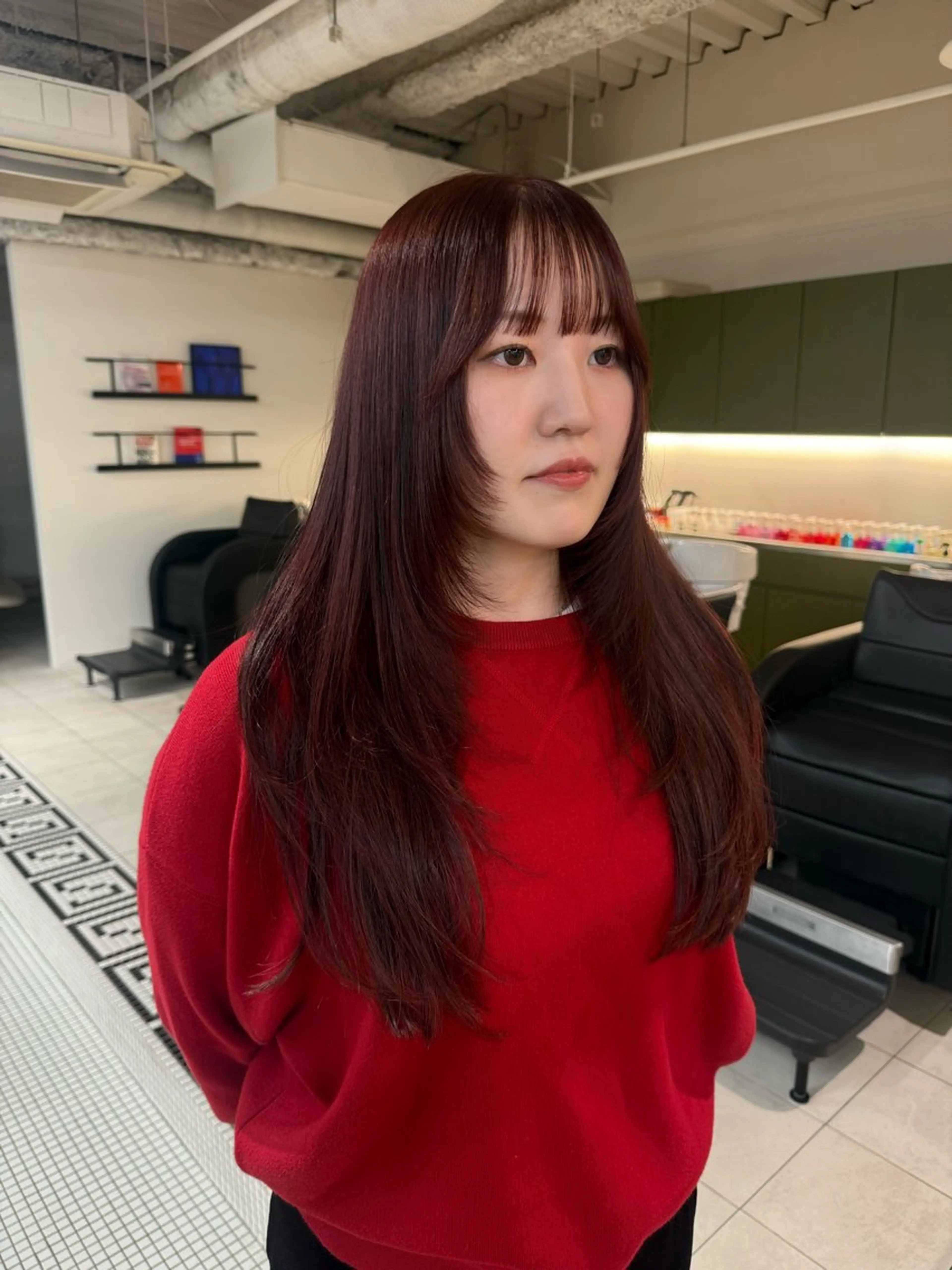 ロング レイヤーカット カット ヘアカラー トリートメント 新潟/万代/レイヤー 韓国風/明間未来のヘアスタイル