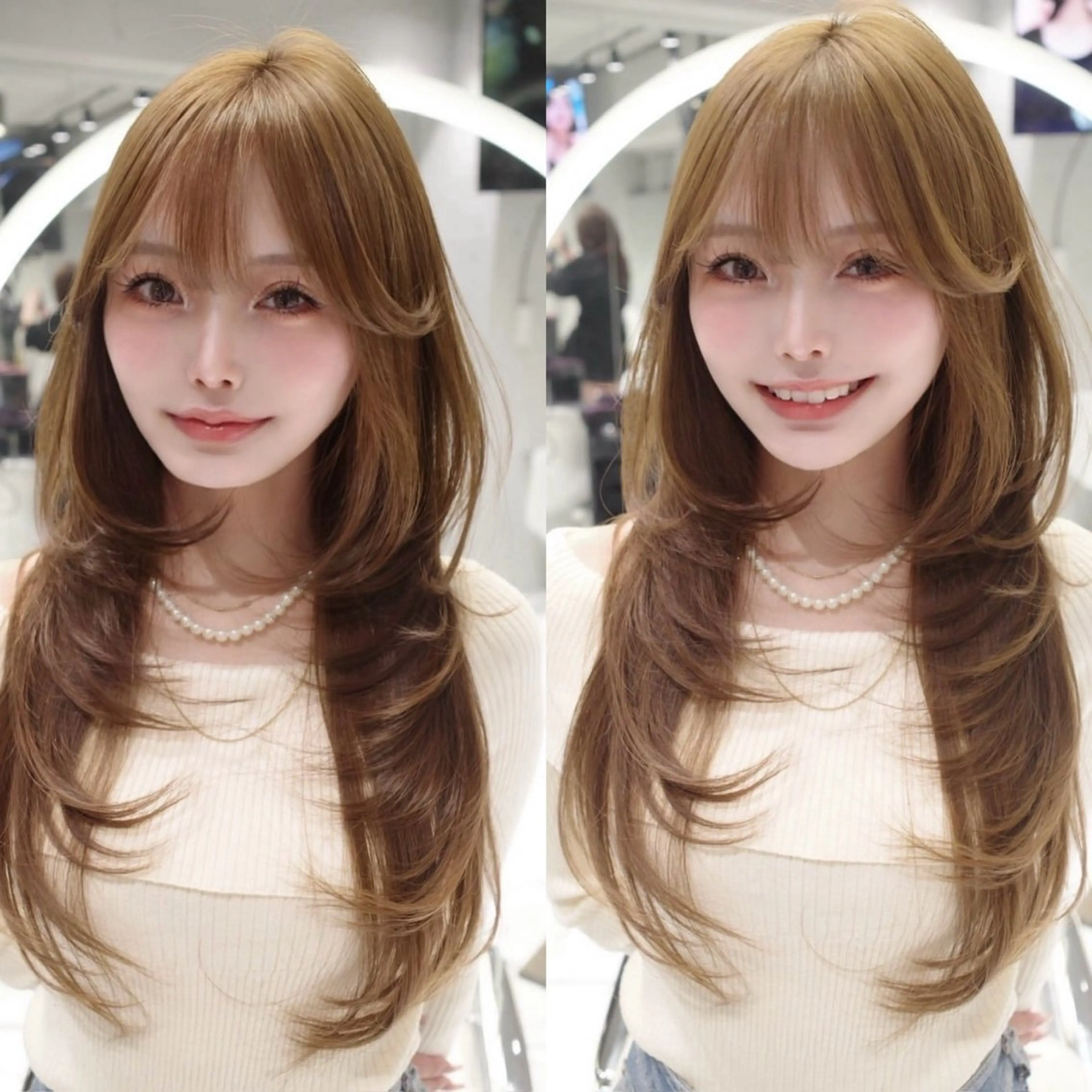 ロング くびれヘア 顔周りカット ハイレイヤー 韓国風ヘア レイヤーカット カット ヘアカラー がわ/ハイレイヤー /ハイトーンカラーのヘアスタイル