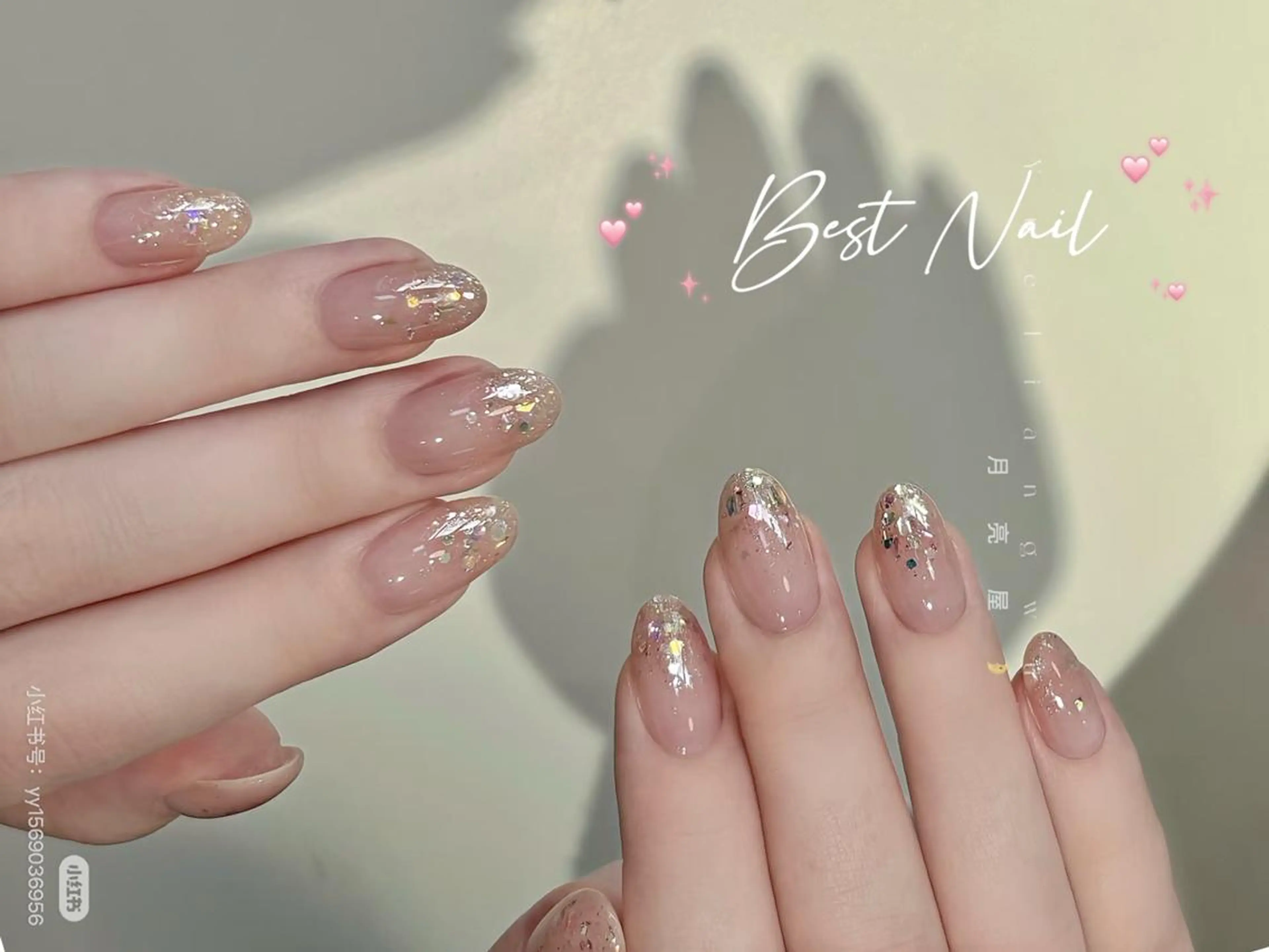 ネイル チークネイル 氷ネイル・うるうるネイル ラメ(グリッター) ラメグラデーション マグネットネイル リ リのネイルデザイン