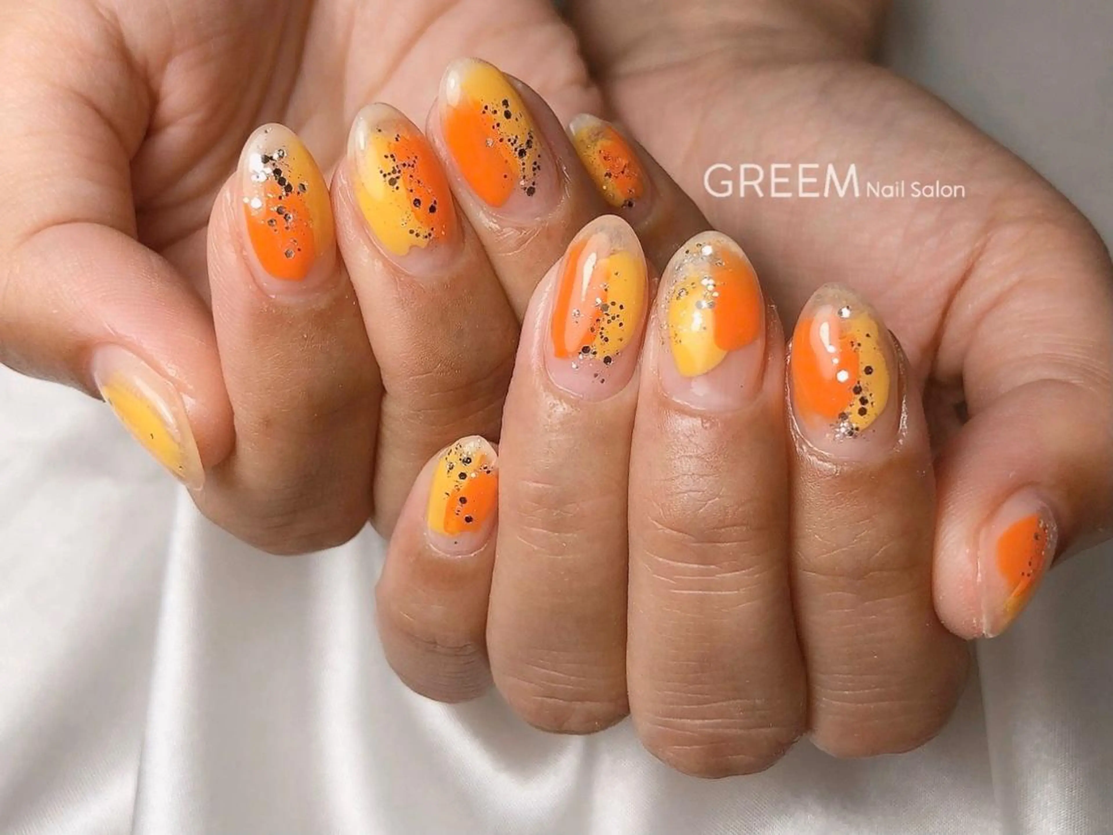 ネイル オレンジ 夏ネイル 黄色 GREEM グリームのネイルデザイン