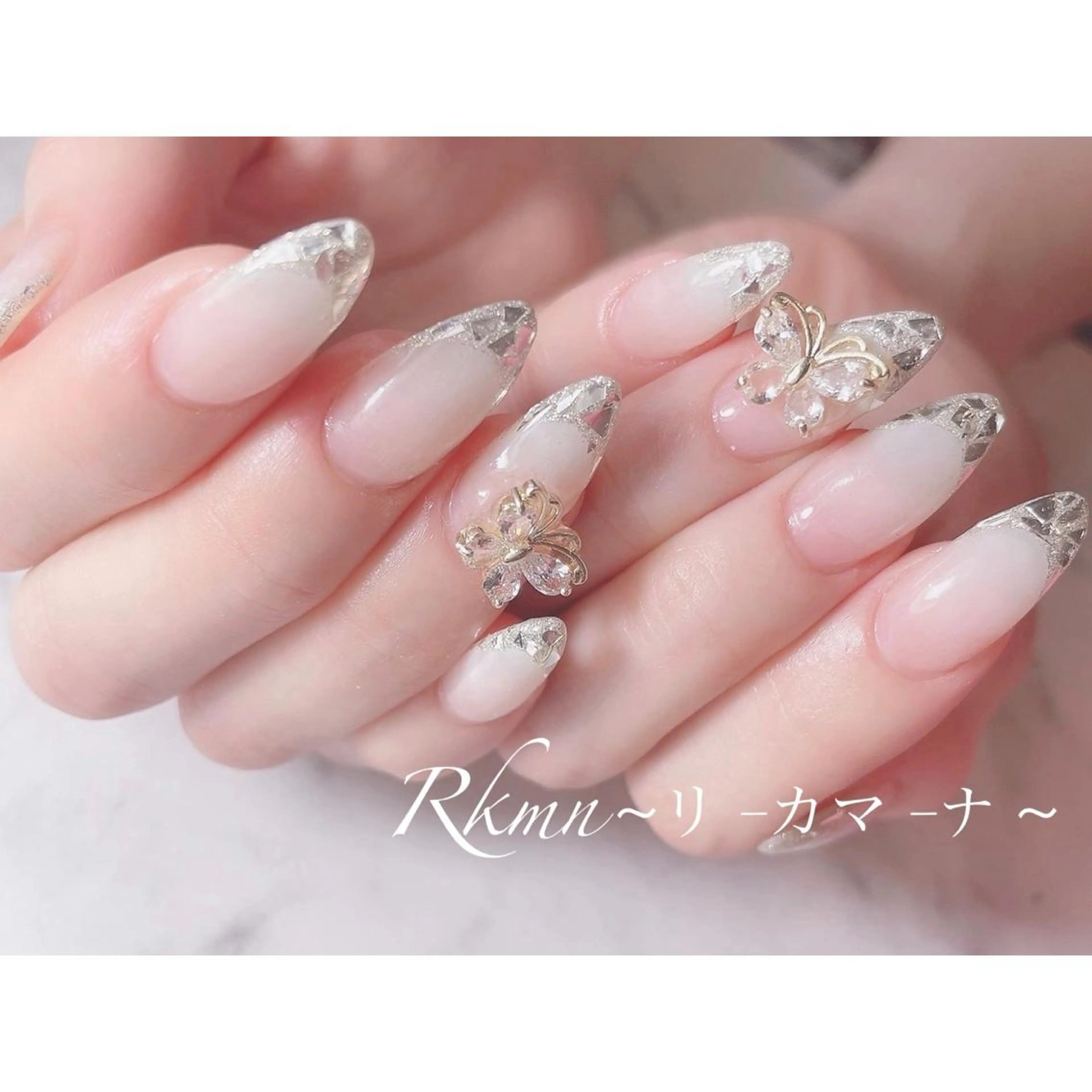 ネイル アートネイル フレンチネイル ガラスフレンチ グラデーション 春ネイル ハンドネイル フットネイル ハンドケア Rkmn ~リ-カマ-ナ~のネイルデザイン