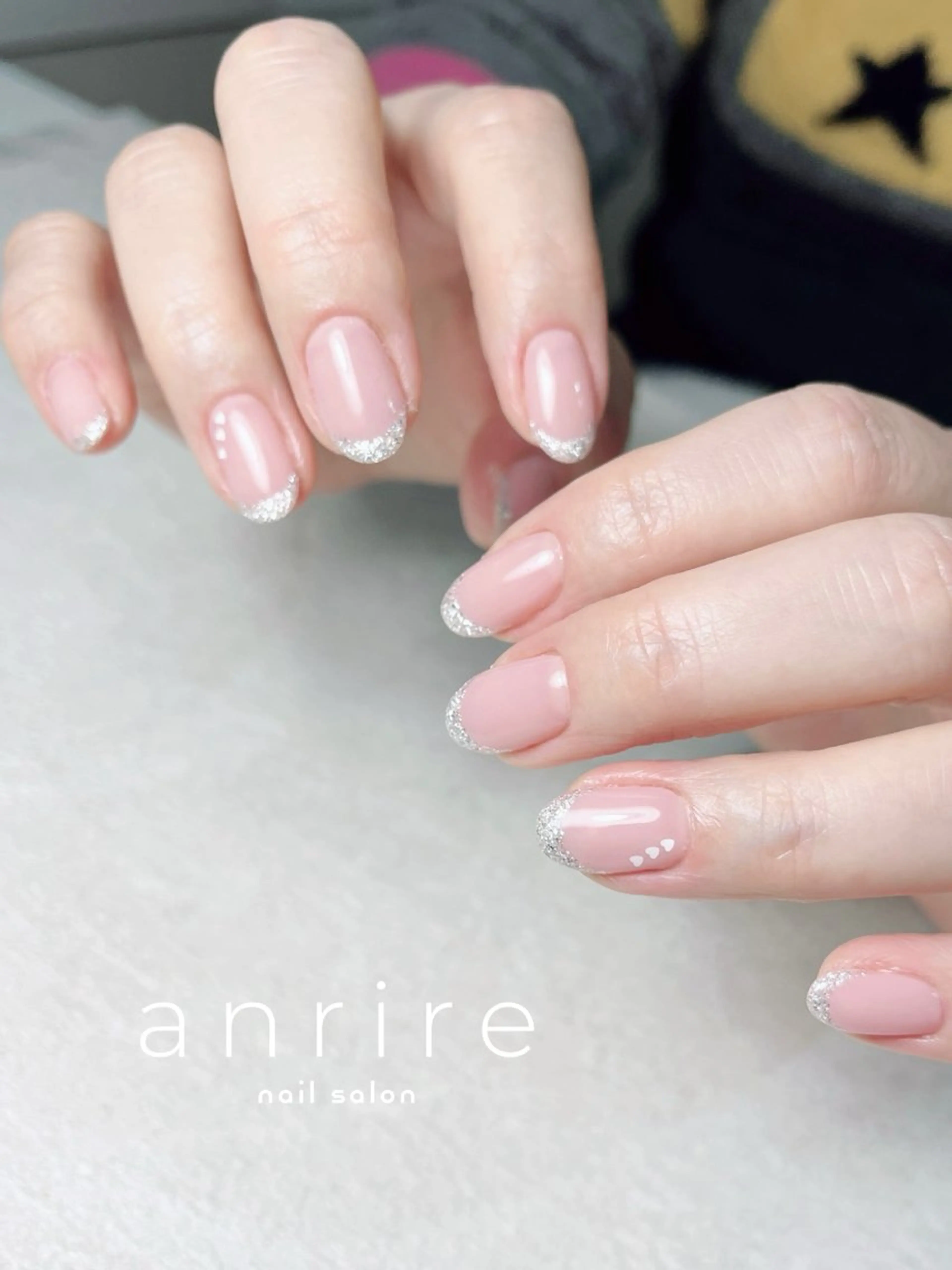 ネイル フレンチネイル ジェルネイル ハート キラキラネイル ラメ(グリッター) ハンドネイル nailsalon anrireのネイルデザイン