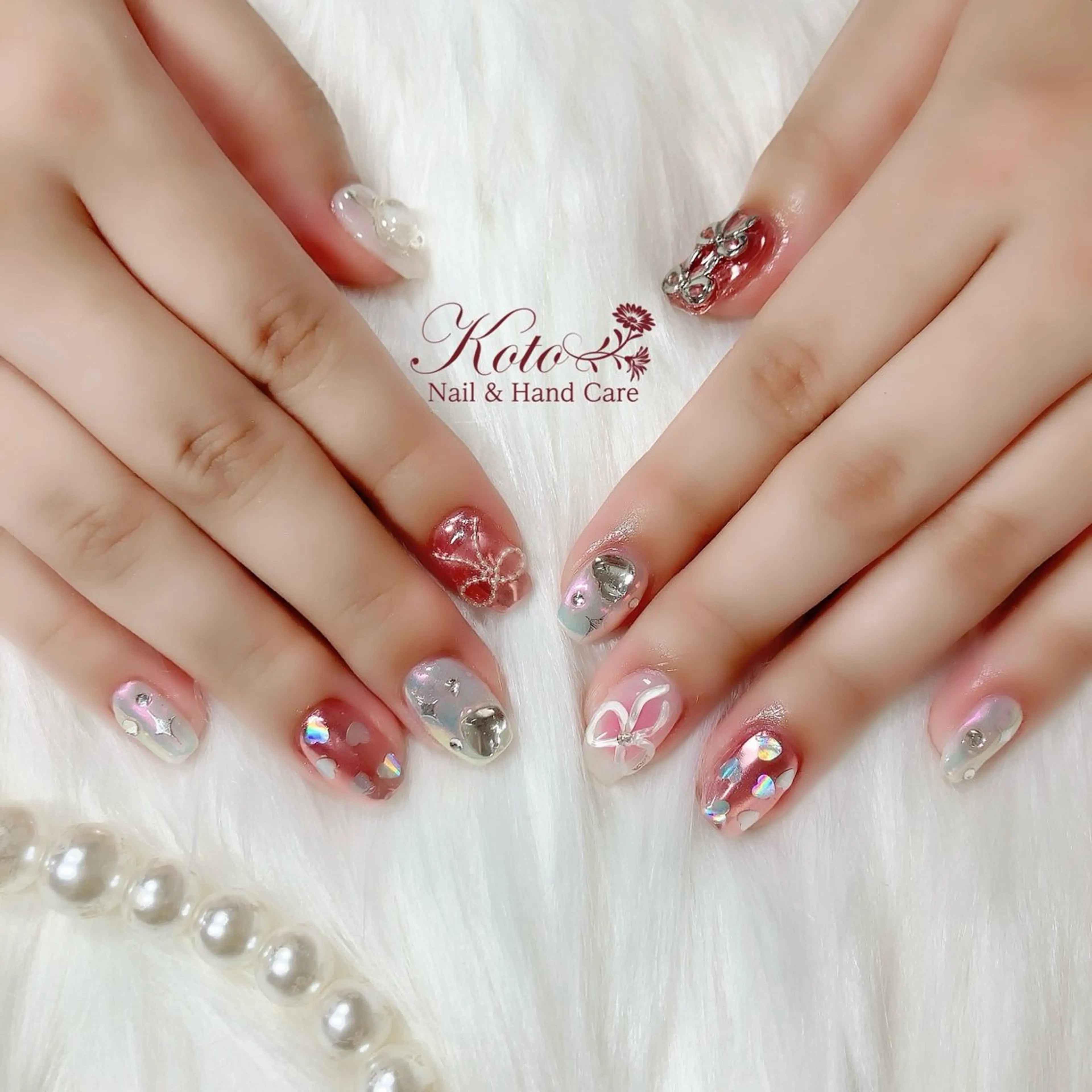 ネイル 長さ出し ジェルネイル 持ち込み ニュアンスネイル 赤色 ハンドネイル Nail Salon KOTOのネイルデザイン