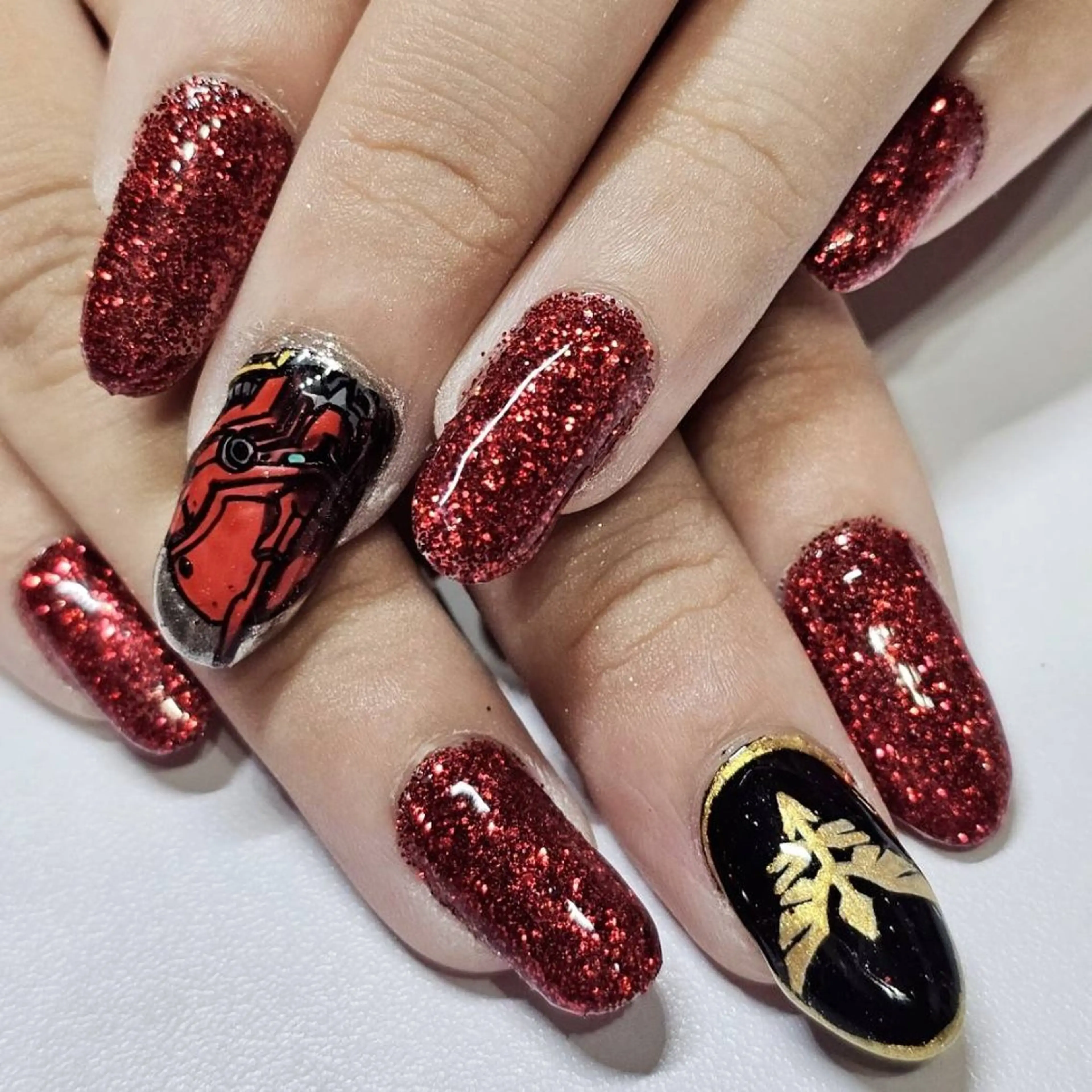 ネイル アートネイル ラメ(グリッター) ワンカラーネイル 赤色 ハンドネイル よしだ ひろきのネイルデザイン