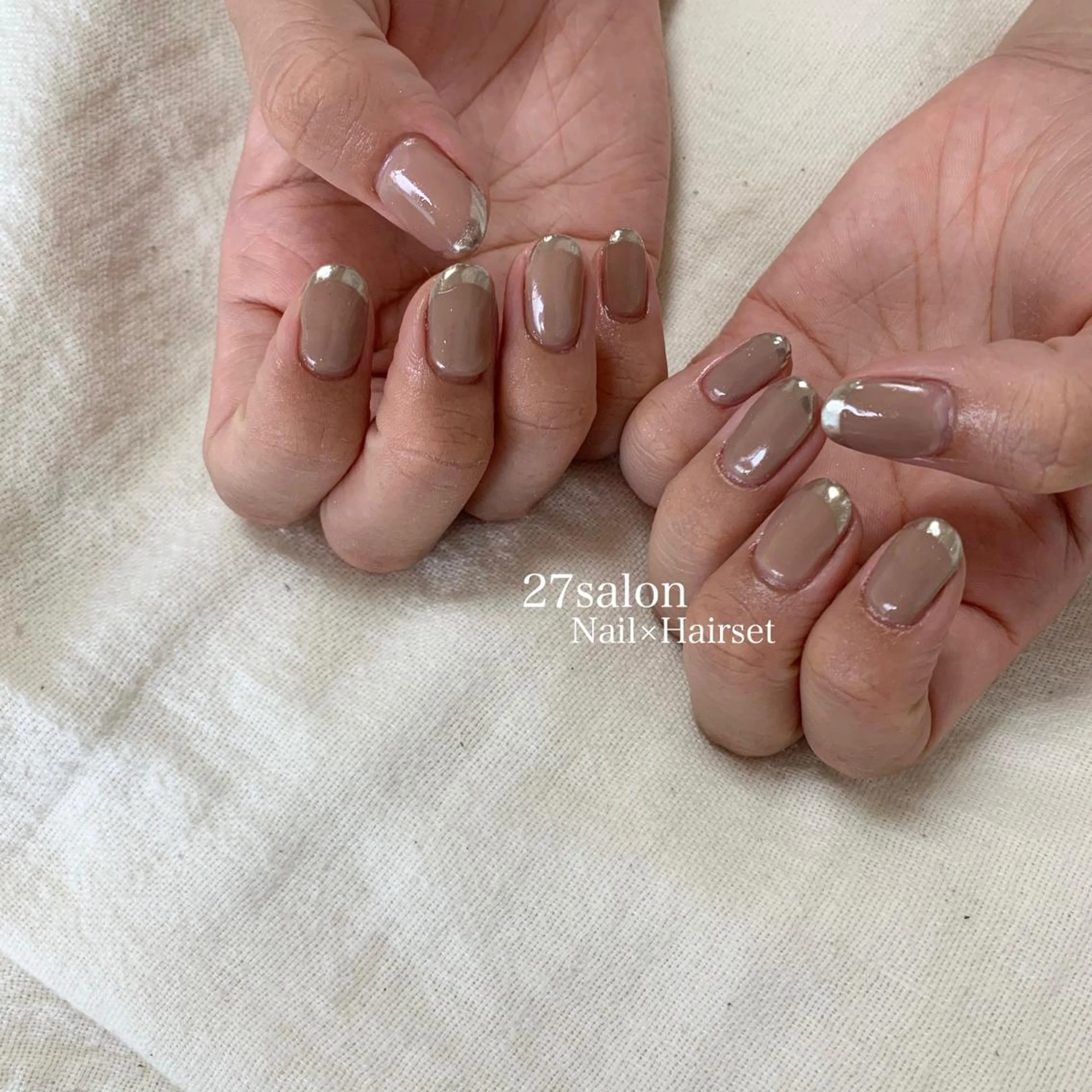 ネイル ブラウン フレンチネイル ミラーネイル 27salon yuinaのネイルデザイン
