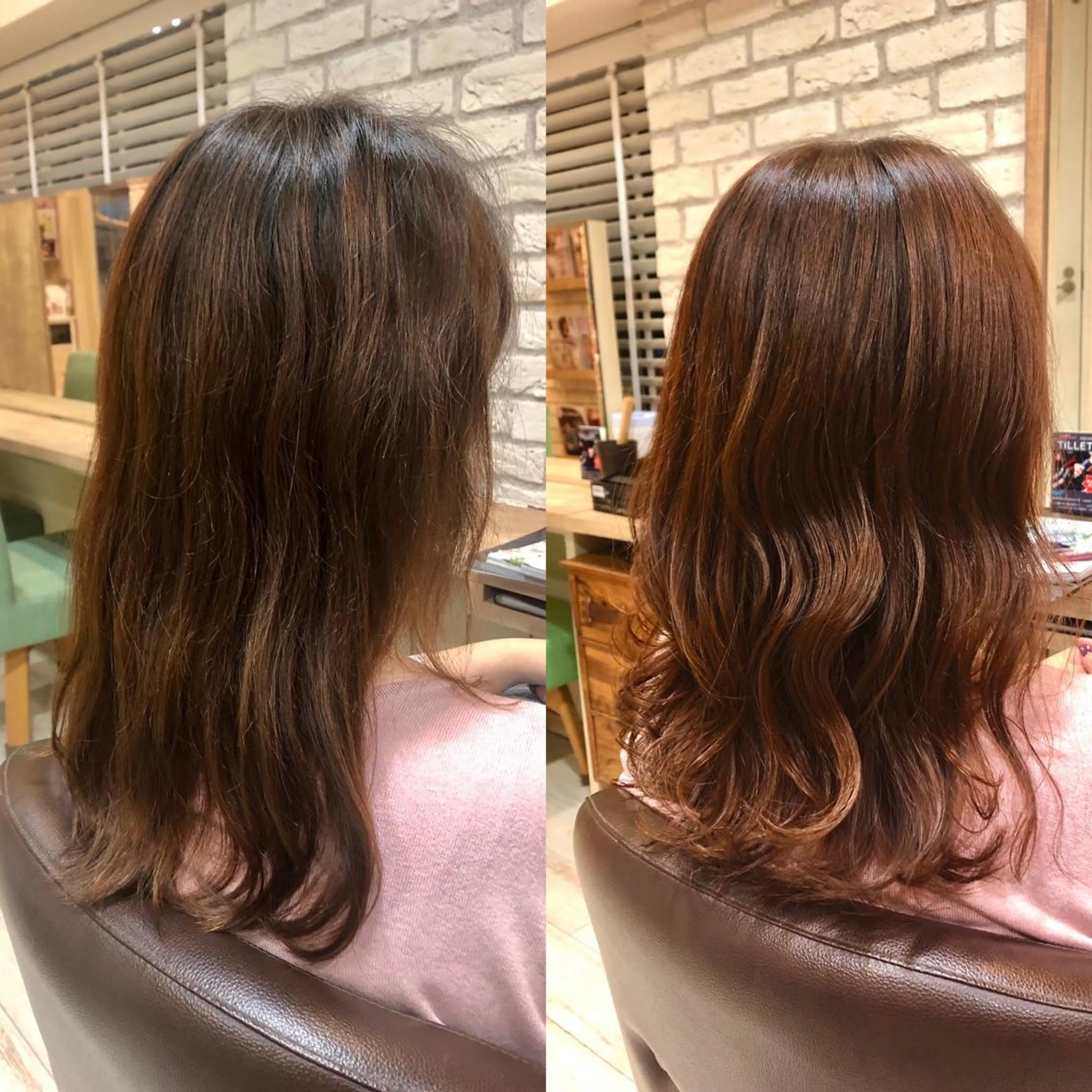セミロング カラー オレンジ ピンクカラー 清水 有実子のヘアスタイル