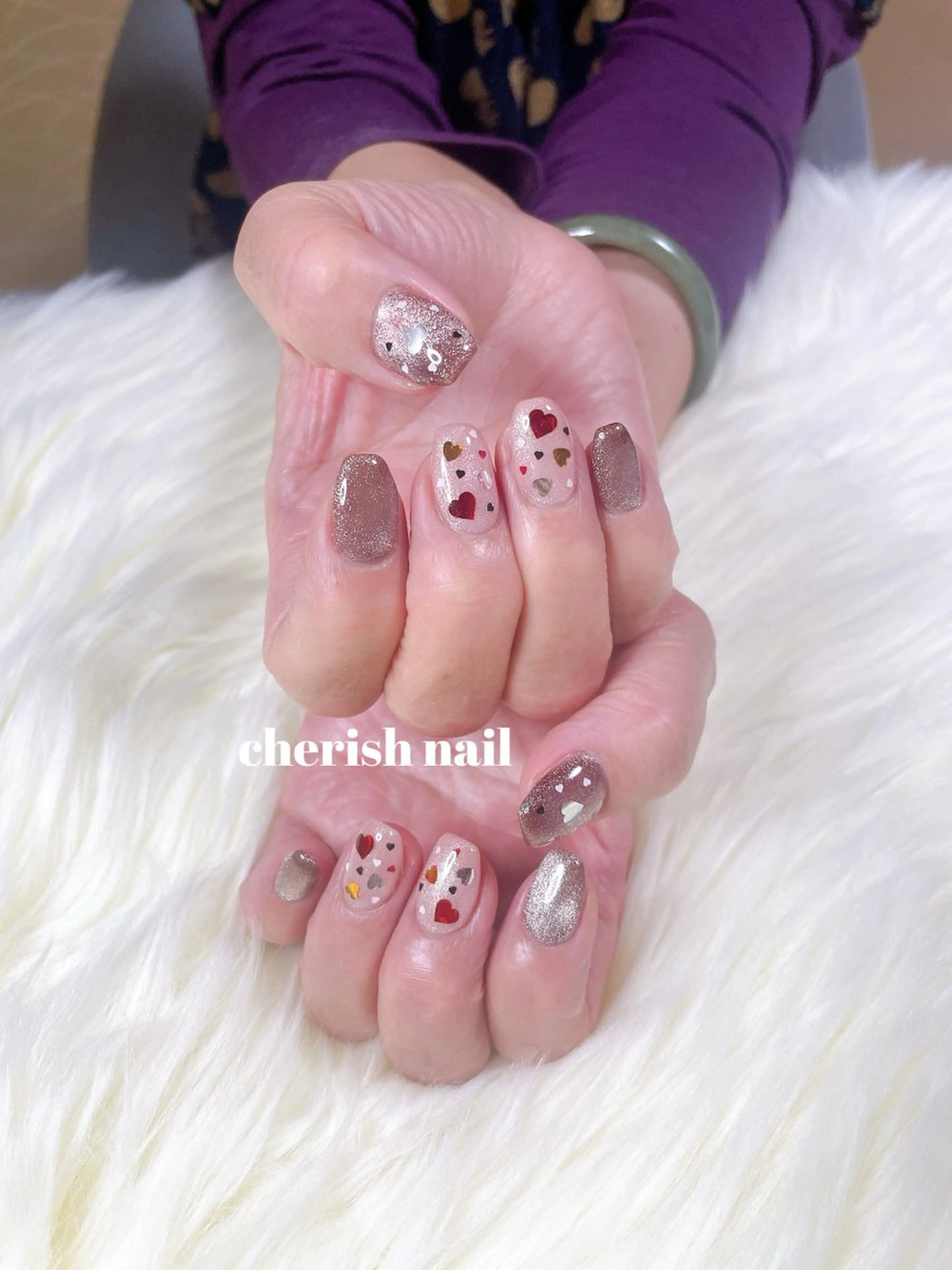 ネイル ハート マグネットネイル バレンタイン ハンドネイル cherish nailのネイルデザイン