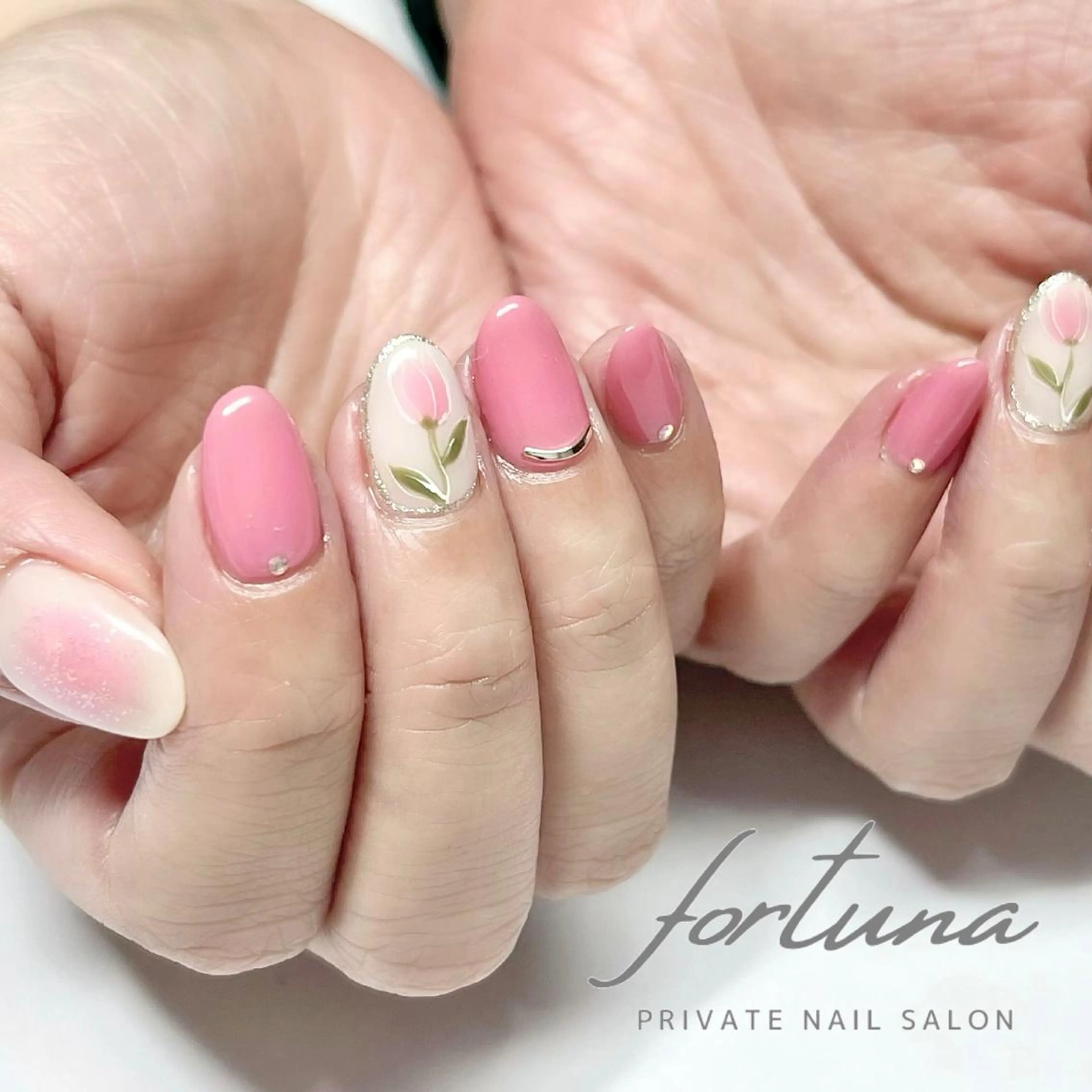 ネイル チークネイル フラワーネイル ピンク 春ネイル fortuna 武藤裕美のネイルデザイン