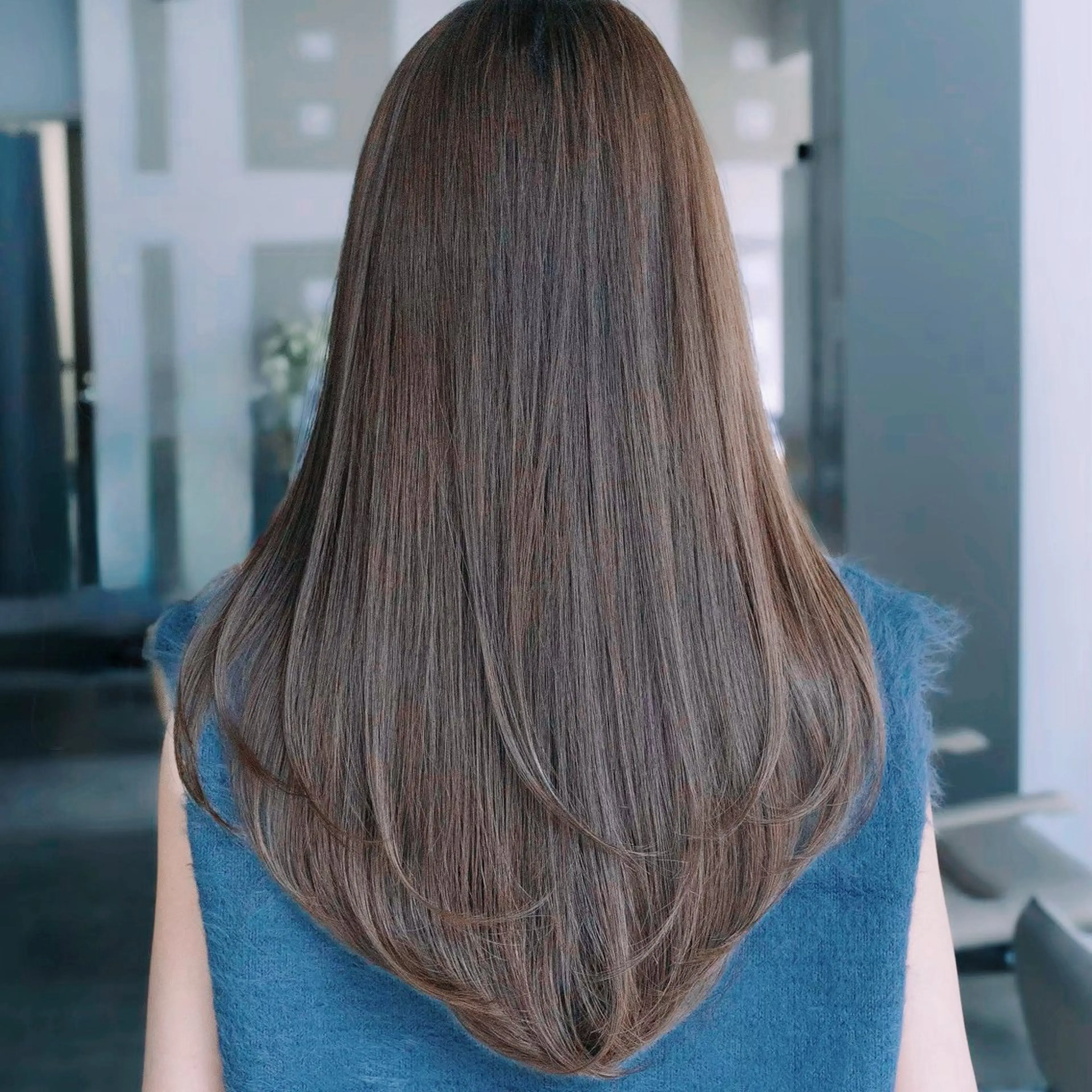 ロング カラー 透明感カラー オレンジ ヘアカラー トリートメント ムツキ/品のある 艶カラー/縮毛矯正のヘアスタイル