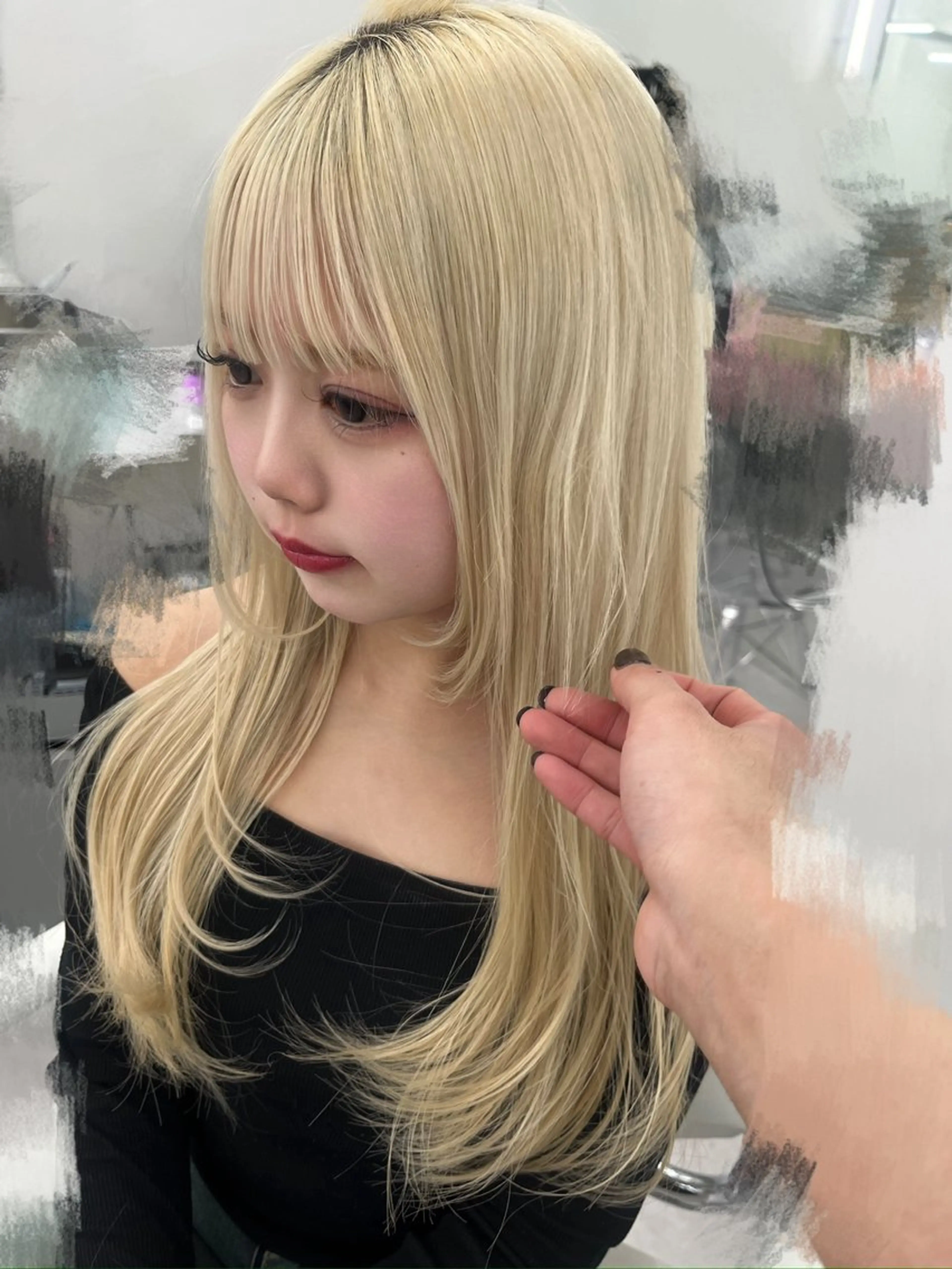 カラー アッシュ ベージュカラー 黒髪 ブリーチ ブルーカラー 透明感カラー✨🩵 韓国ヘアkanatoのヘアスタイル