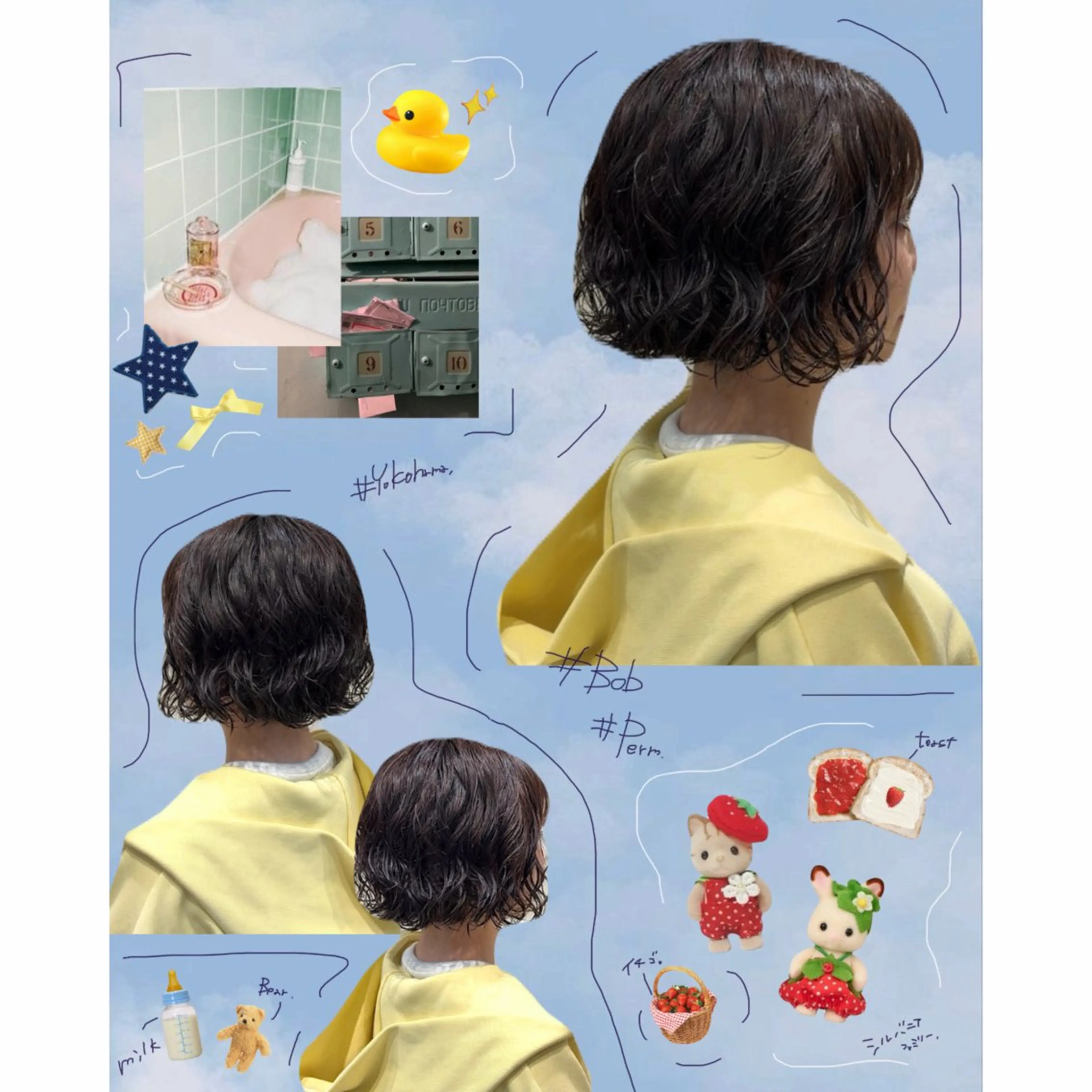 ミディアム パーマ ミディアムパーマ ボブ カット パーマ 横浜パーマ🌐メンズ 暖色カラーもえかのヘアスタイル