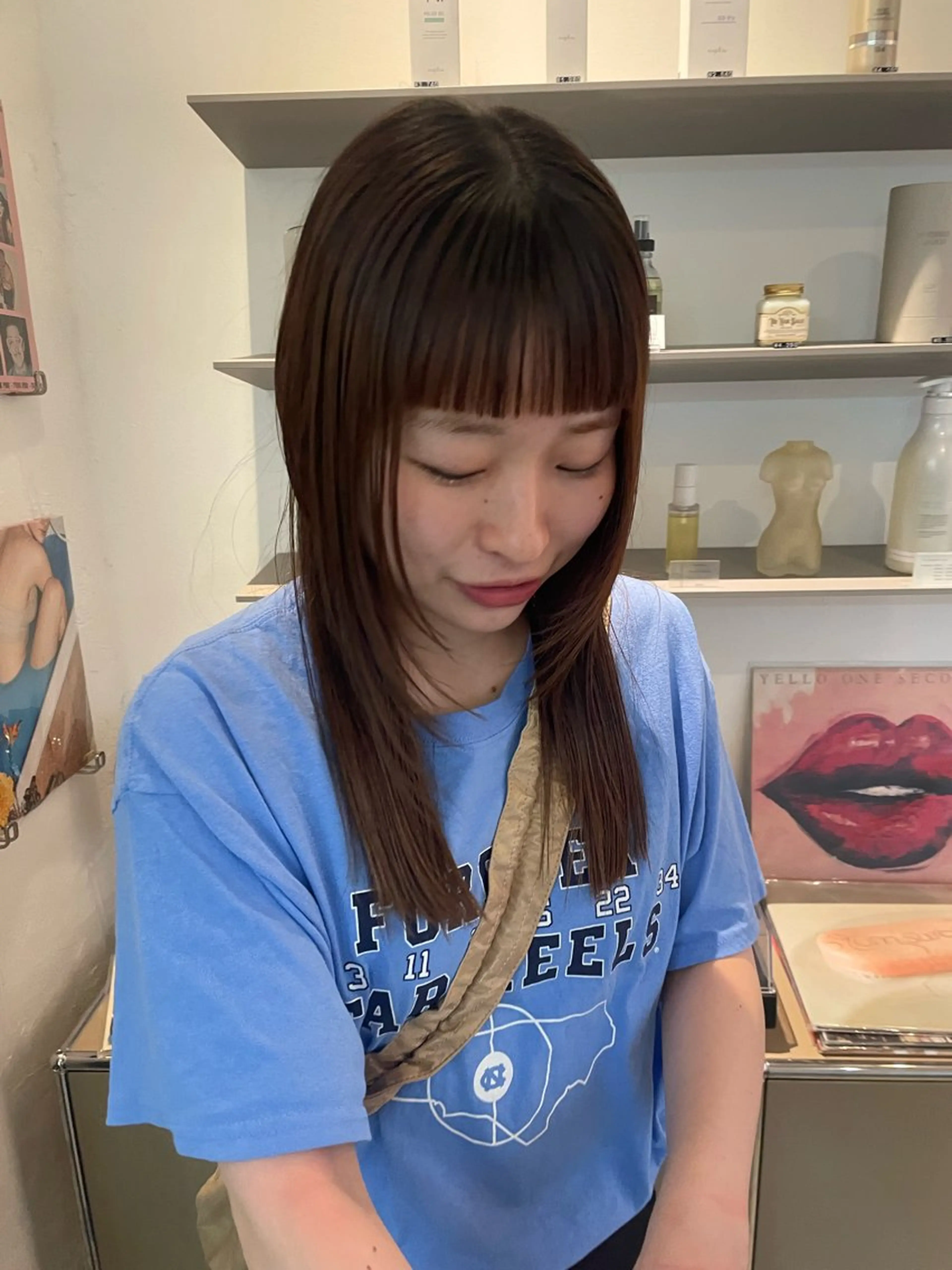 セミロング 顔まわりレイヤー 顔周りカット レイヤーカット HITOMI 福岡パーマのヘアスタイル