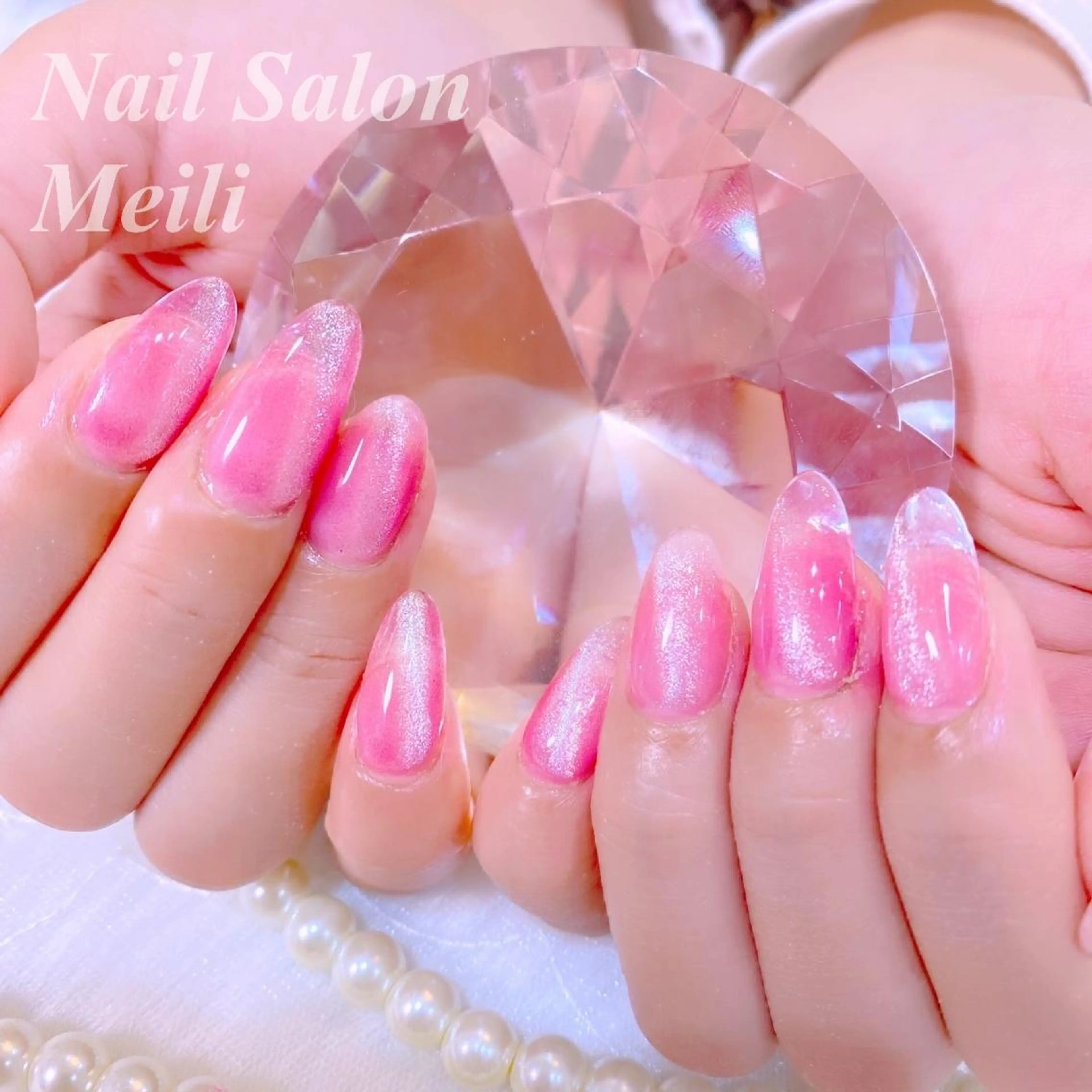 ネイル アートネイル マグネットネイル ピンク ハンドネイル NAILSALON MEILIのネイルデザイン