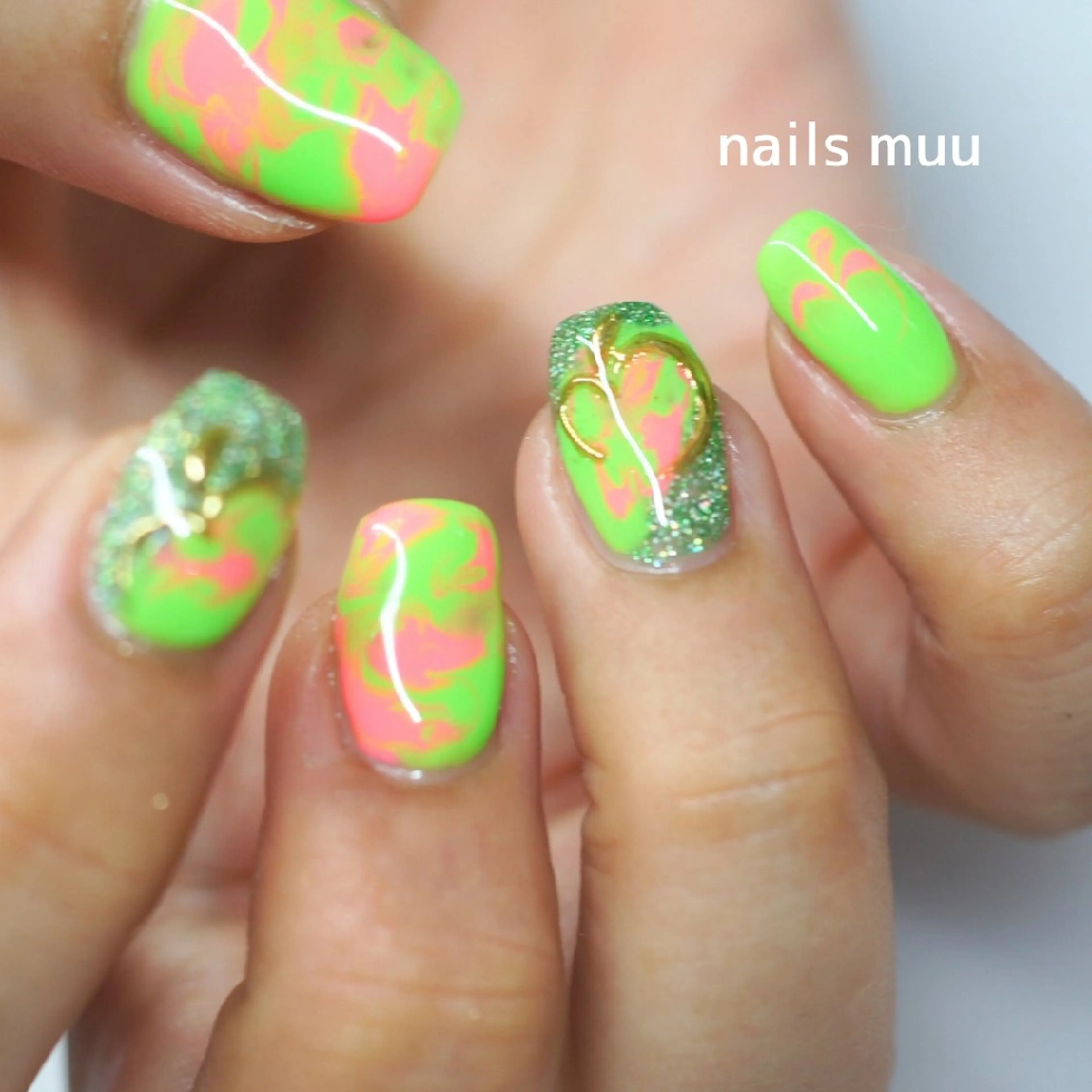 ネイル グリーン 大理石ネイル(マーブル) ハンドネイル nails muu まゆのネイルデザイン