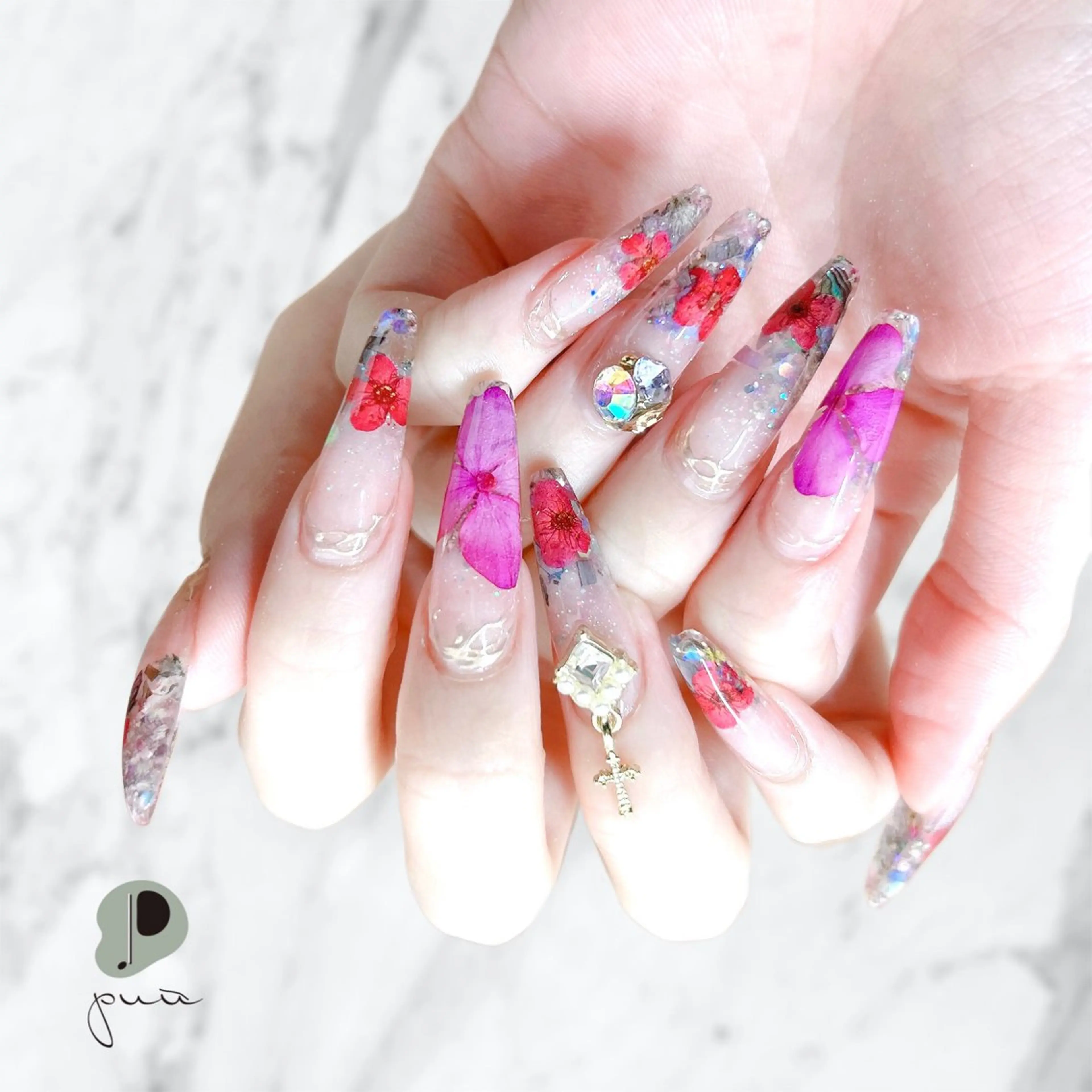 ネイル アートネイル フラワーネイル ロングネイル ミラーネイル スカルプネイル ハンドネイル Nail salon puu kyotoのネイルデザイン