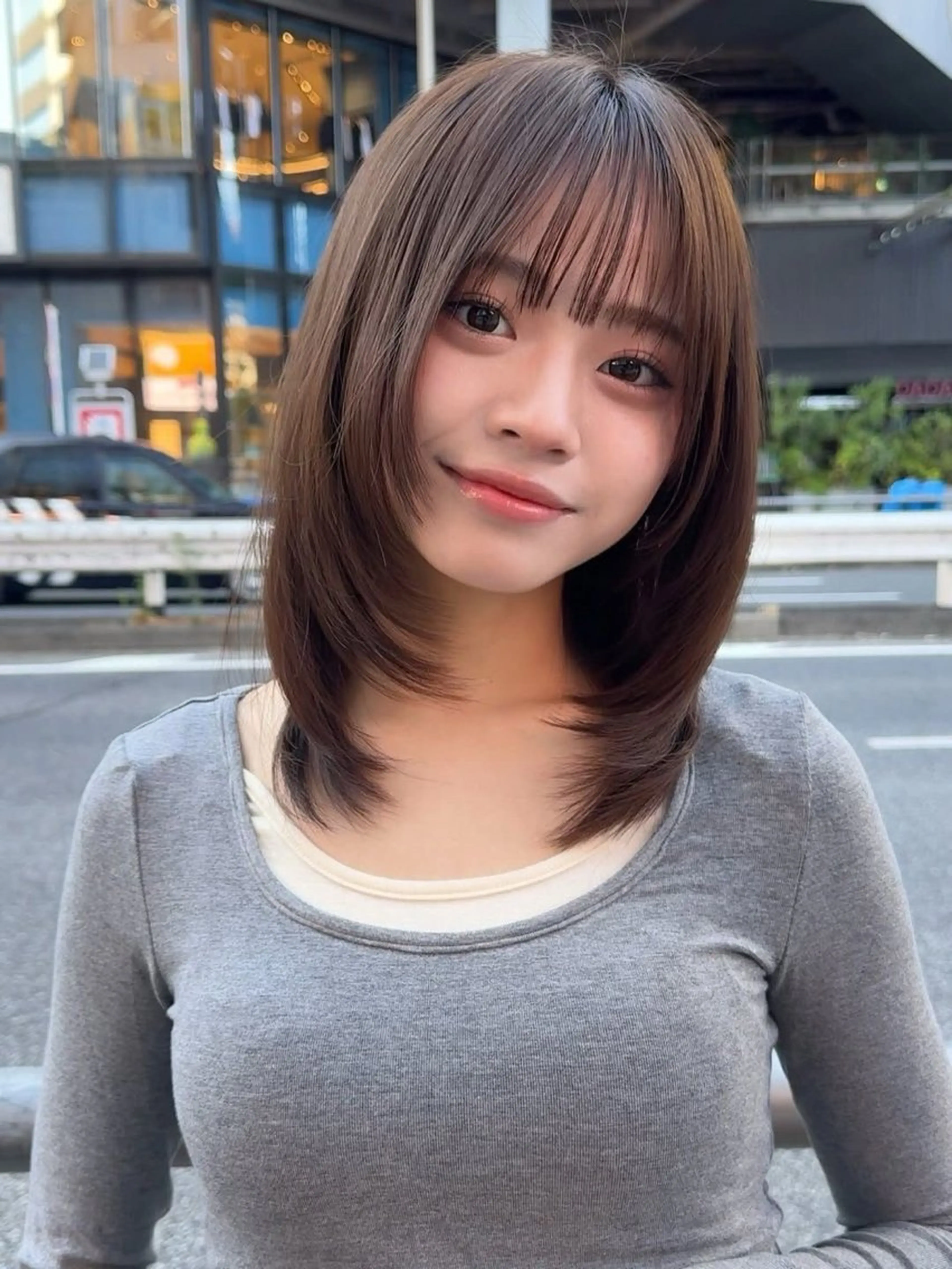 ミディアム レイヤーカット 小顔カット ショートカット /バレイヤージュ✨のヘアスタイル