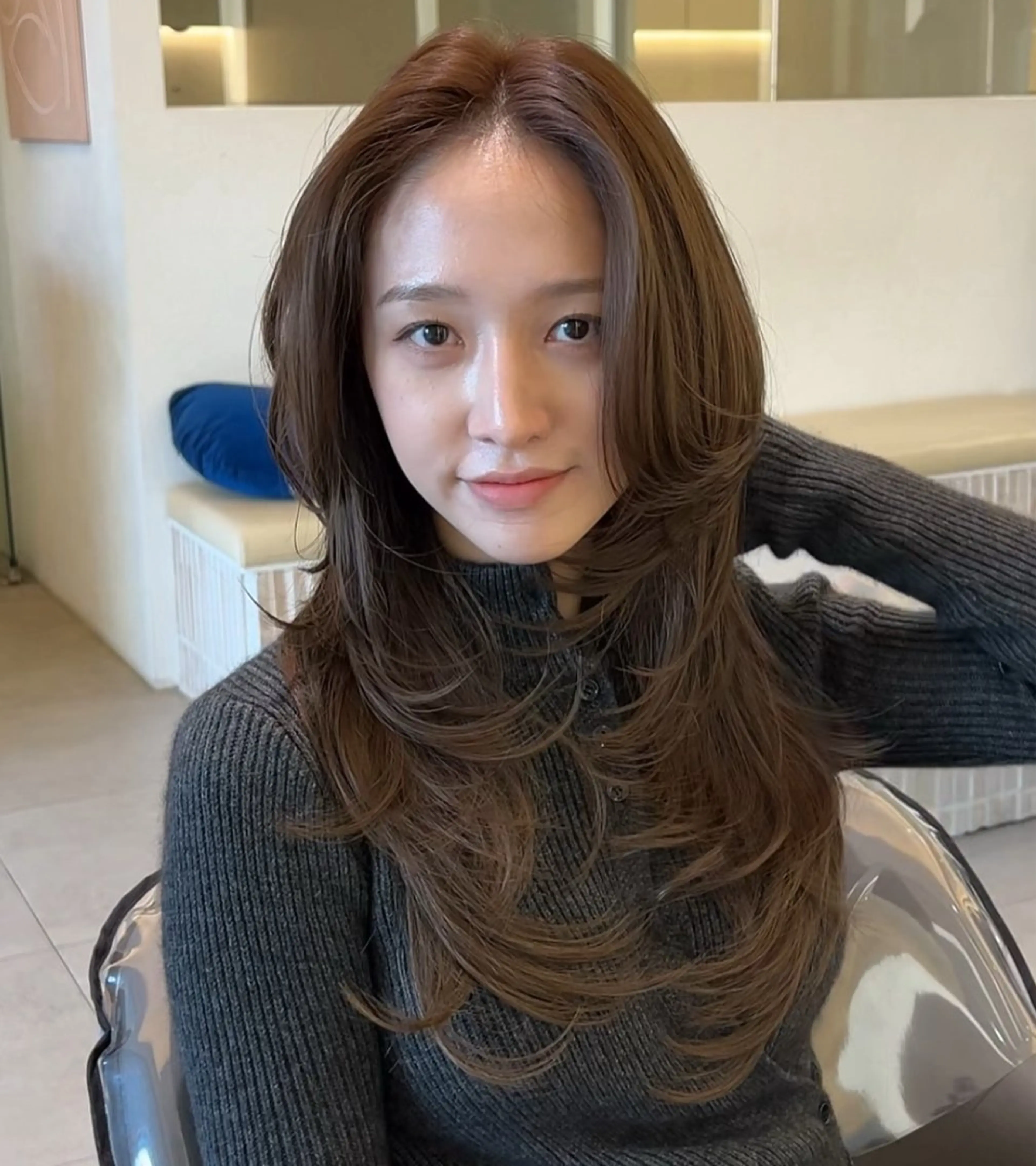 ロング カット ヘアカラー 韓国／ハッシュカット ／透明感カラー／金野のヘアスタイル