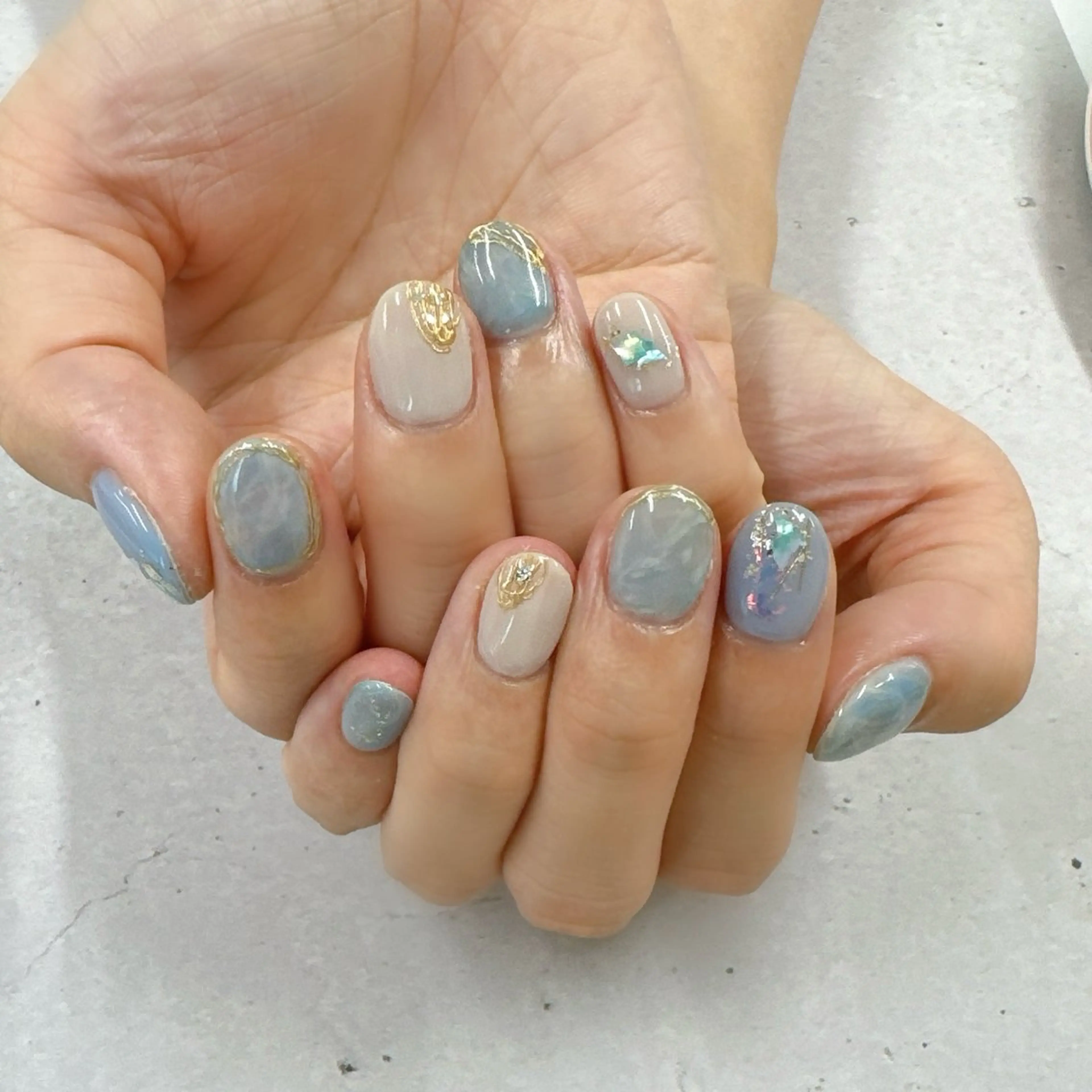ネイル 水色 ニュアンスネイル ハンドネイル Monica nails/福島のネイルデザイン