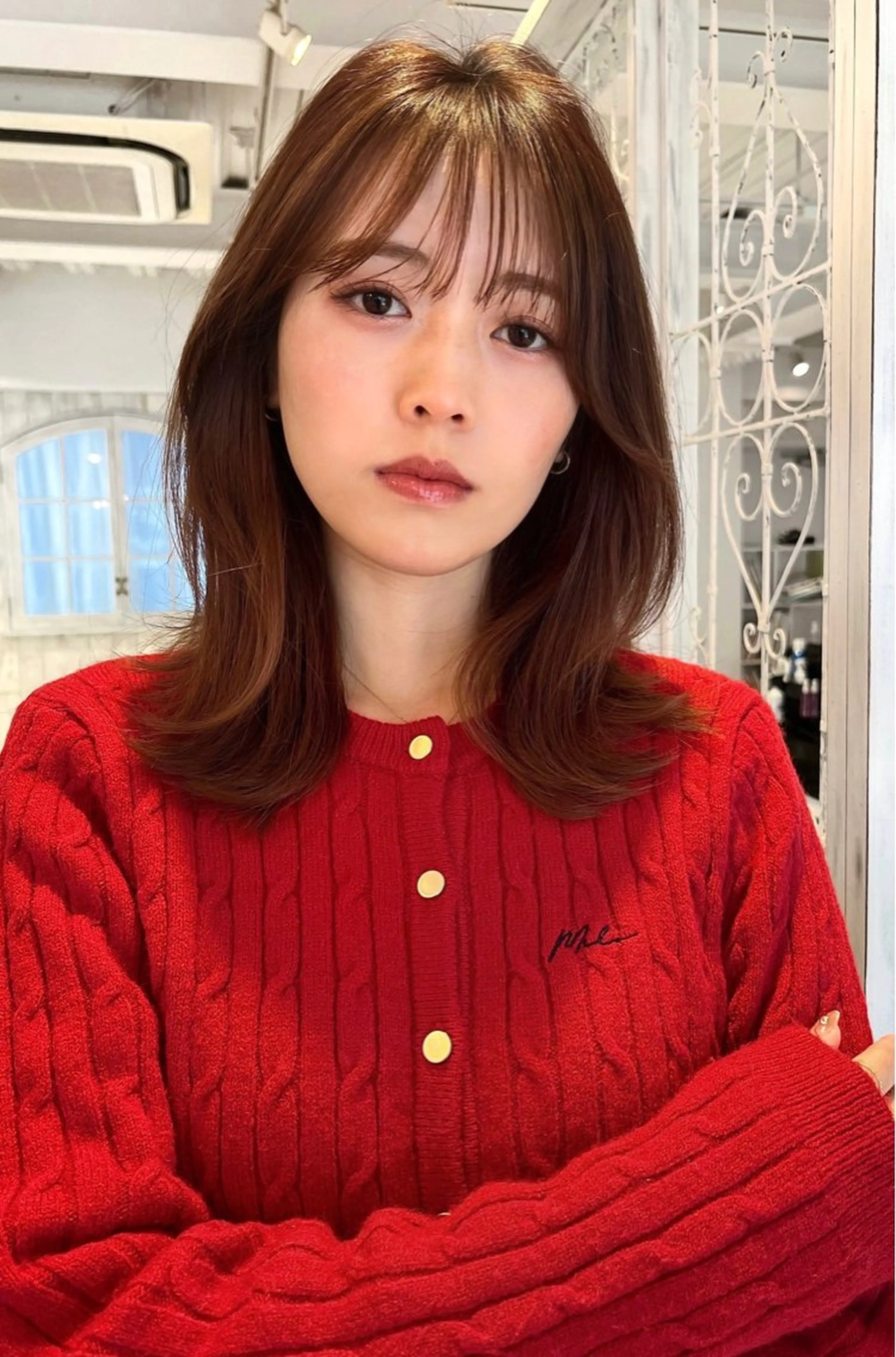 セミロング カラー ブラウンカラー モカブラウン くびれヘア 顔まわりレイヤー 韓国風ヘア カット ヘアカラー 【韓国ヘア×透明感 カラー】笹谷 莉未のヘアスタイル