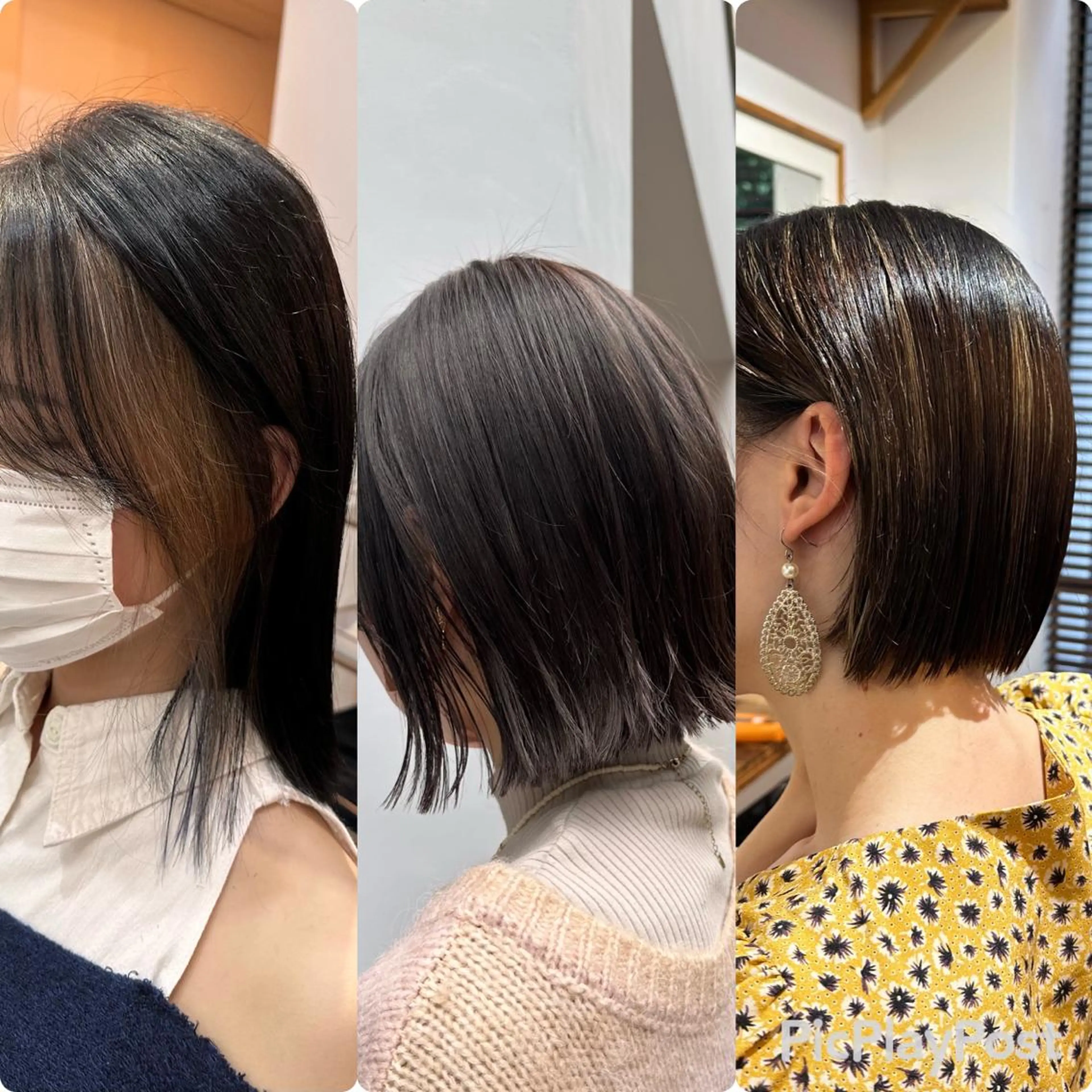 ミディアム カラー 切りっぱなしボブ バレイヤージュ ベージュカラー ブリーチ ブルーカラー 新宿御苑前/新宿 Ryuseiのヘアスタイル