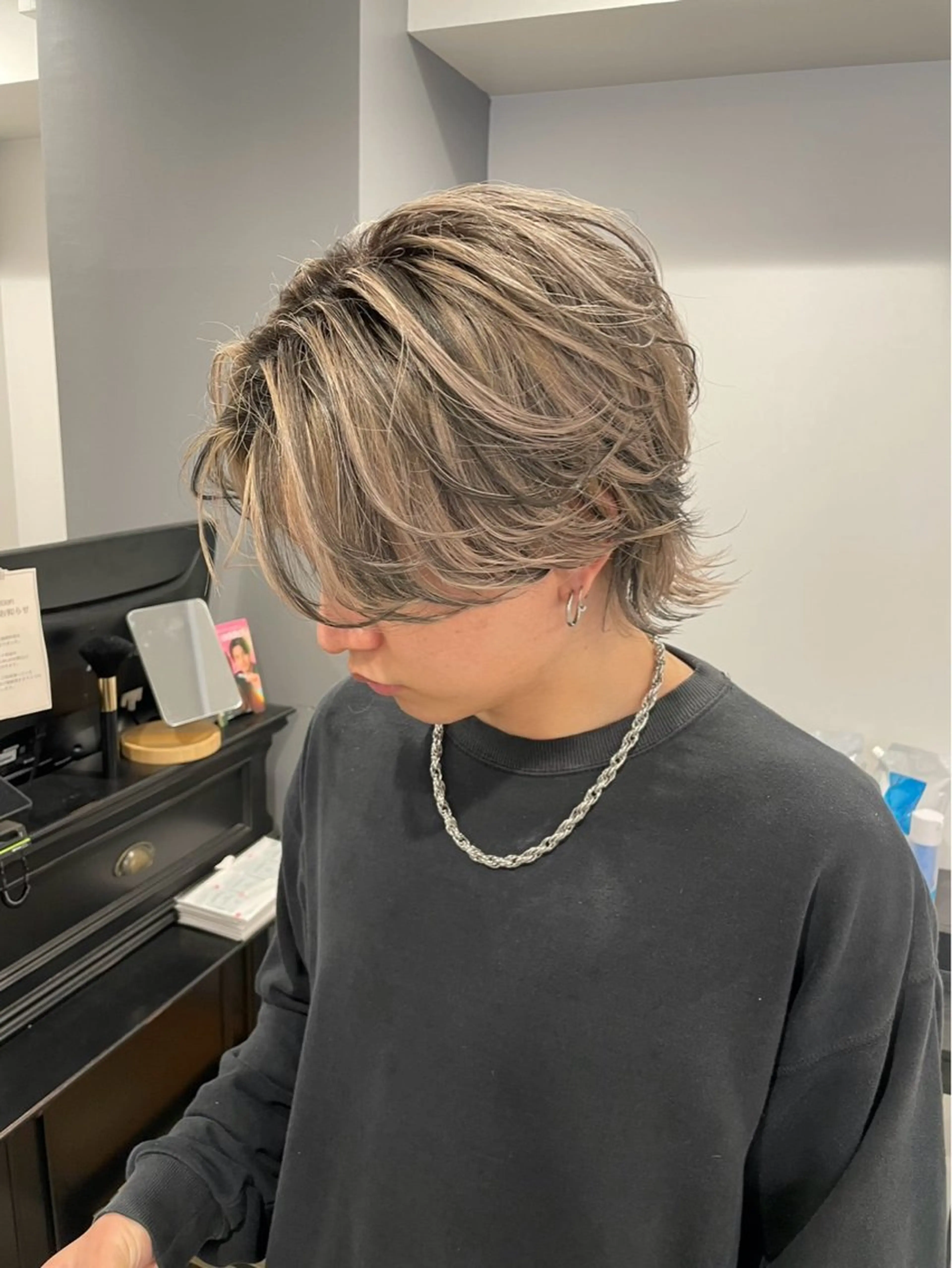 ミディアム カラー メンズ メンズバレイヤージュ バレイヤージュ レイヤーカット メンズカット/シャ ドウパーマ/KOBAのヘアスタイル