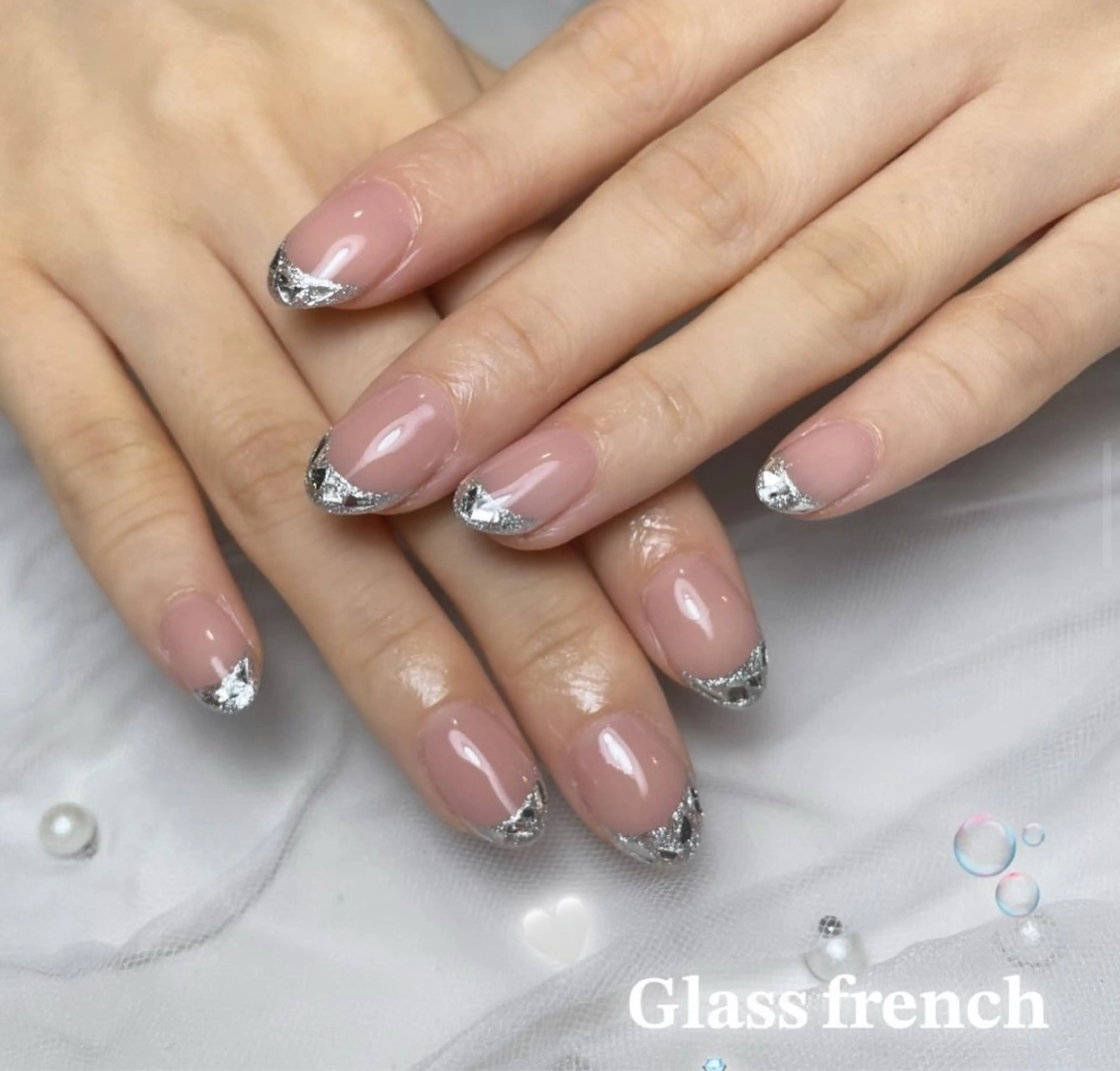 ネイル フレンチネイル ガラスフレンチ ♡エルバイノリコ 吉澤【パラジェル有】のネイルデザイン