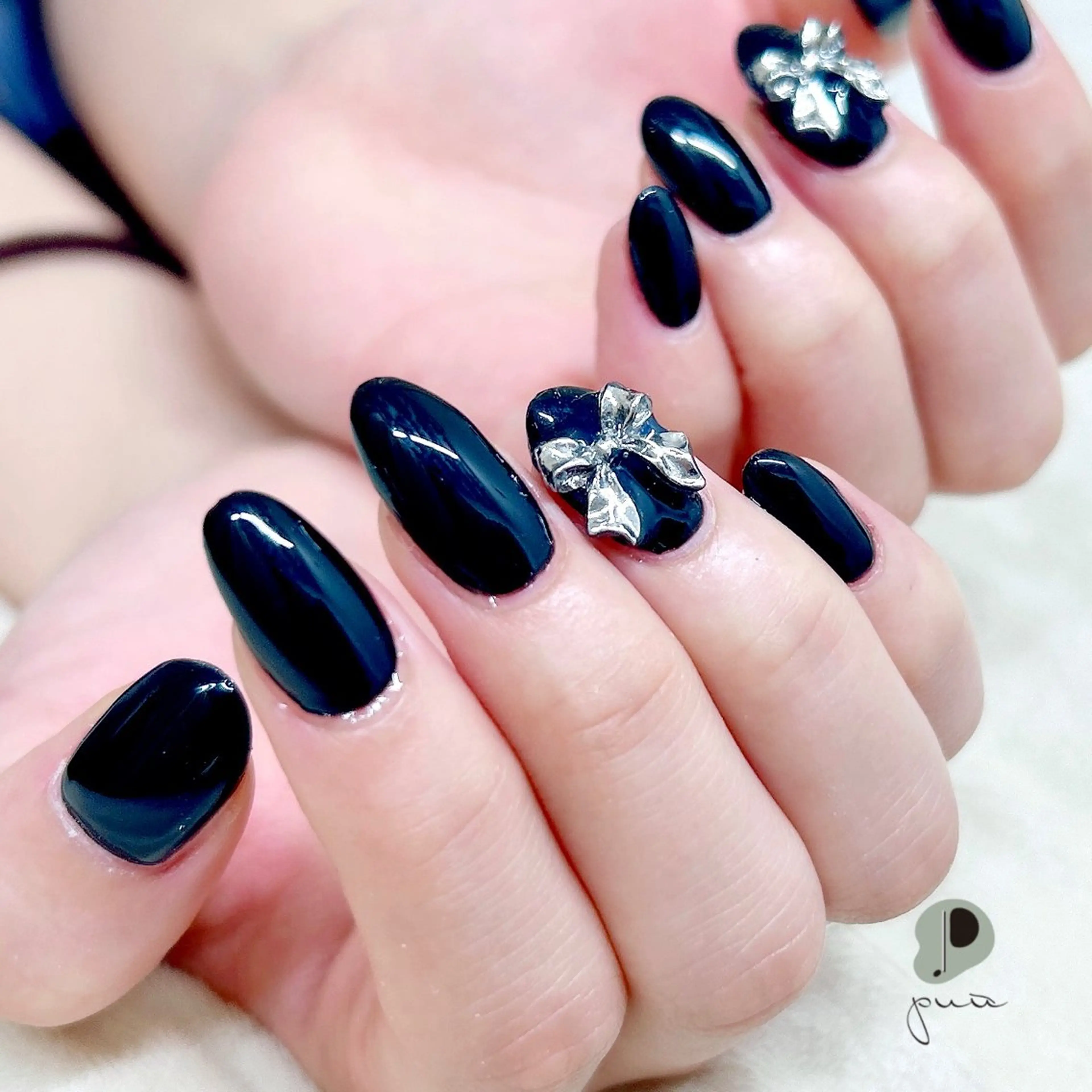 ネイル ジェルネイル ワンカラーネイル リボン ハンドネイル Nail salon puu kyotoのネイルデザイン