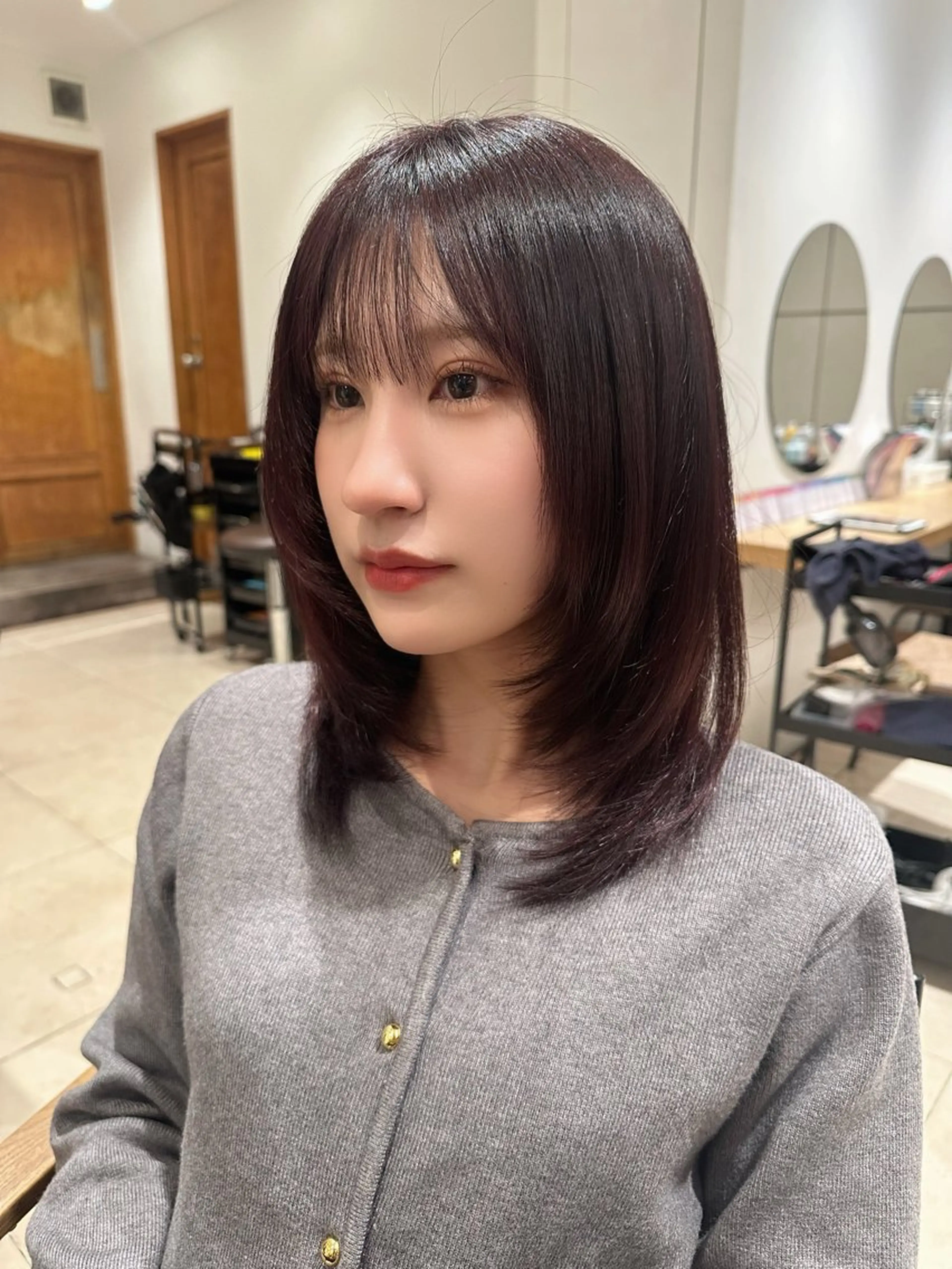 ミディアム カラー パーマ ヘアアレンジ レッドカラー レイヤーカット ヘアカラー 髪質改善/韓国風 レイヤー/田村祐樹のヘアスタイル