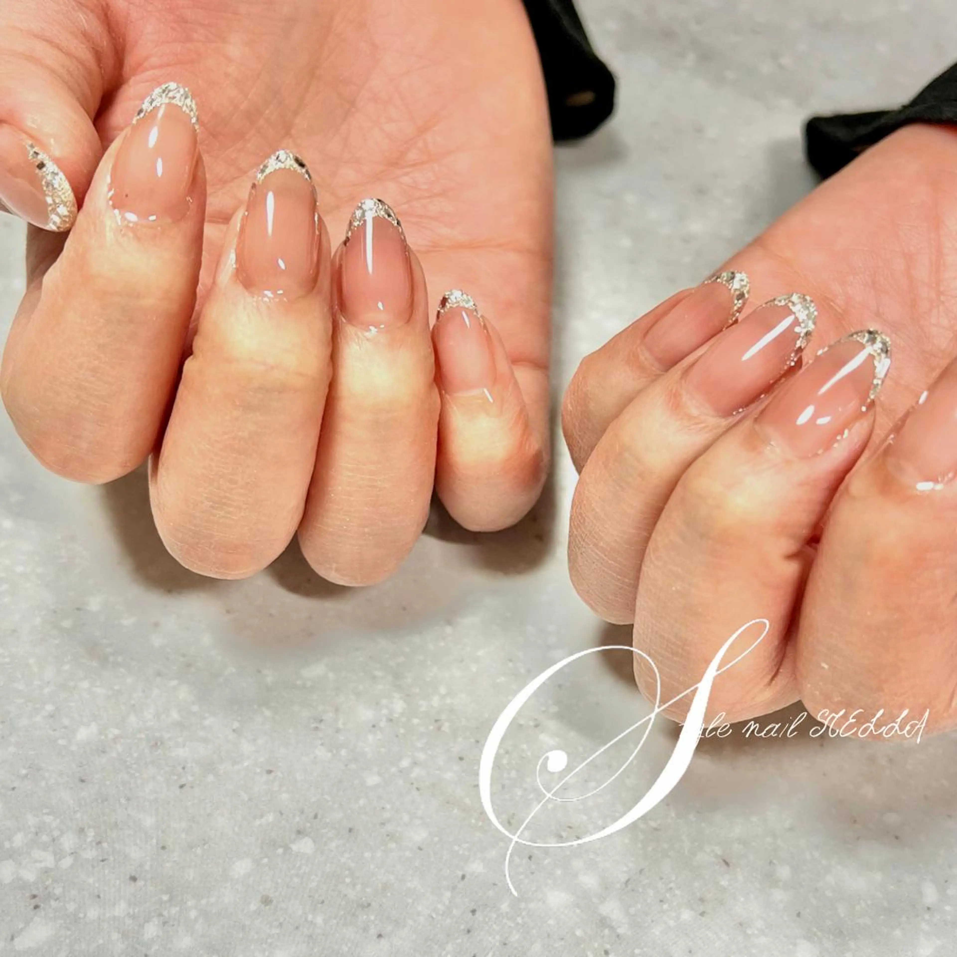 ネイル フレンチネイル ガラスフレンチ キラキラネイル ステラ marikominoのネイルデザイン