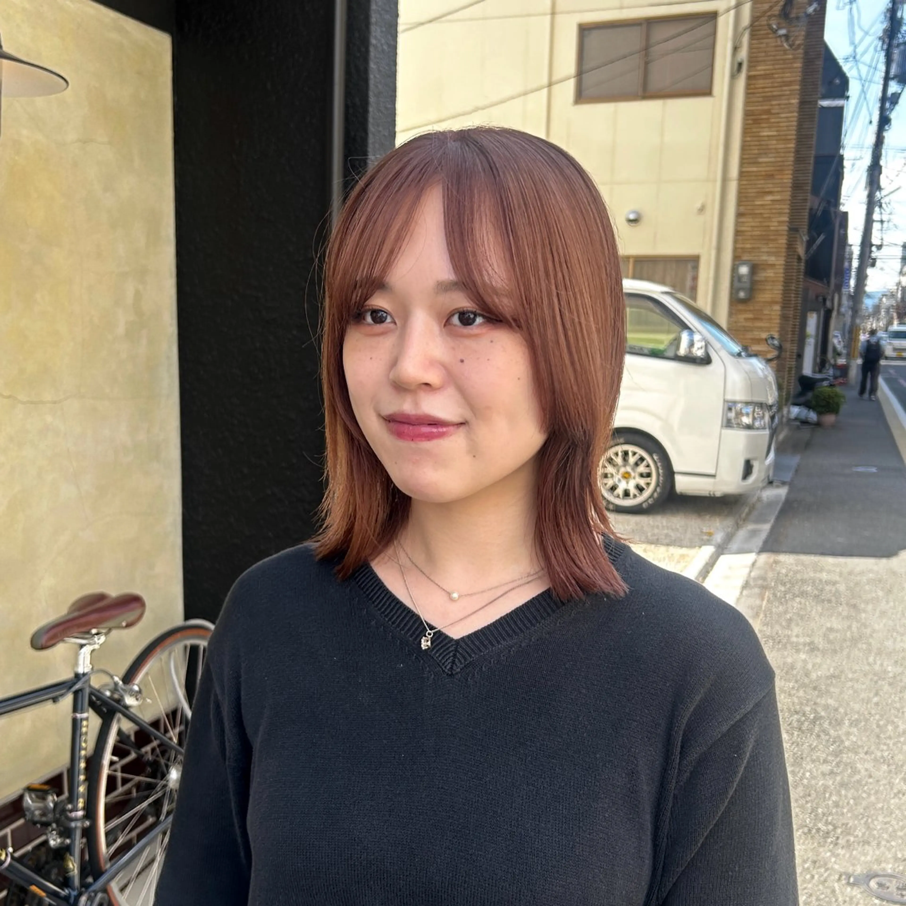 ミディアム カラー オレンジピンク ヘアカラー トリートメント 京都/カラー/松野 翔のヘアスタイル