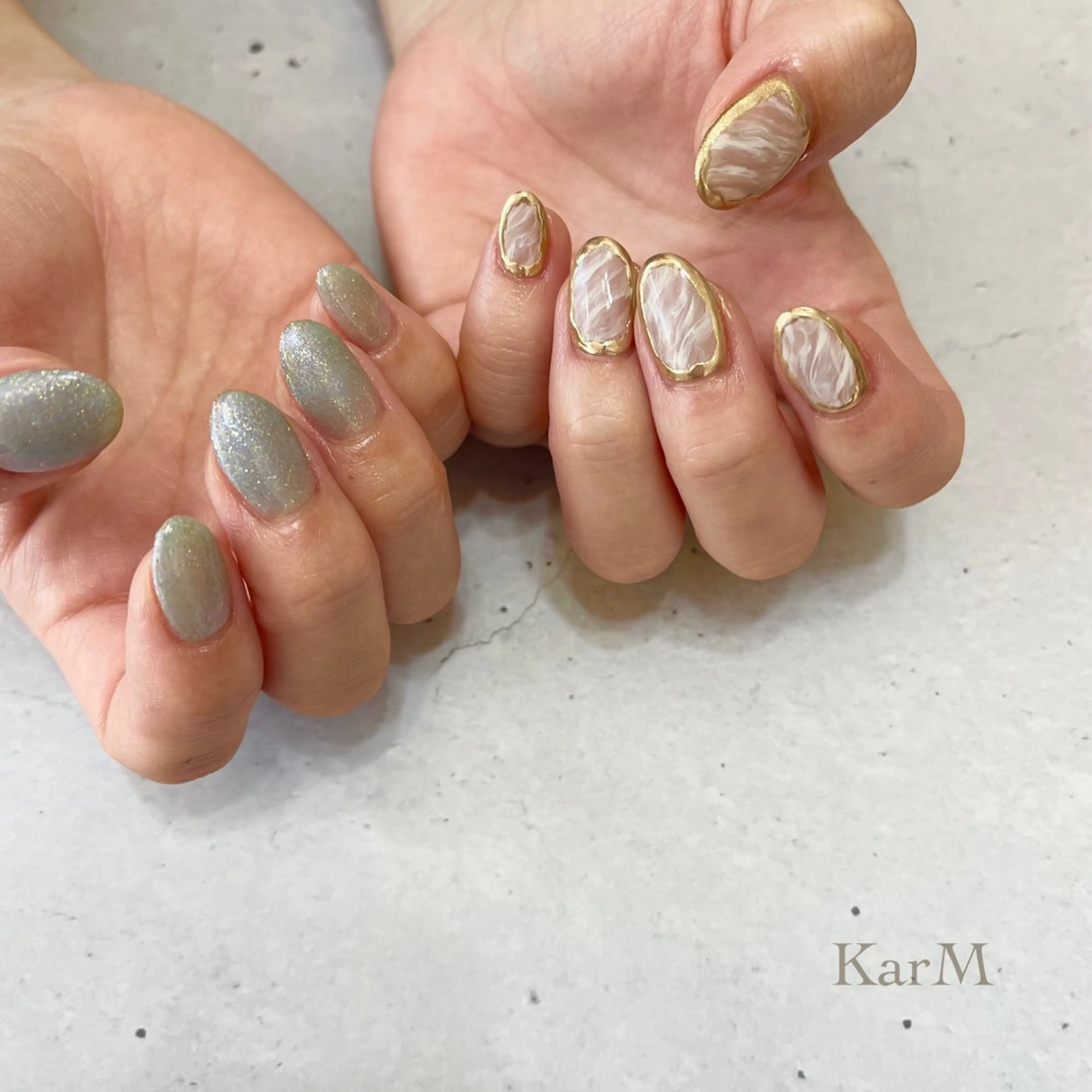 ネイル オーロラネイル チークネイル フットネイル フレンチネイル 氷ネイル・うるうるネイル ハンドネイル ogino karinのネイルデザイン