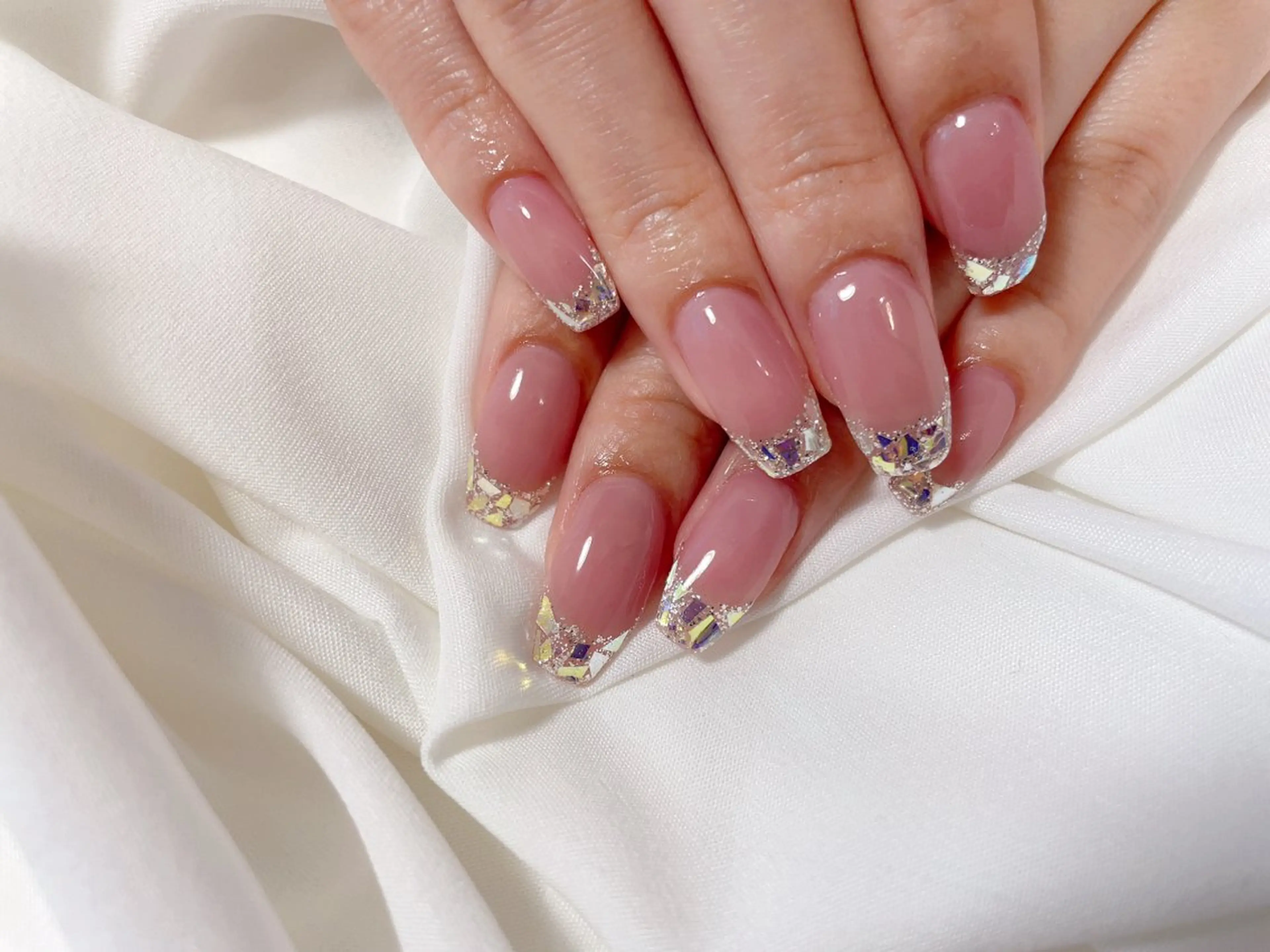 ネイル フレンチネイル ジェルネイル ガラスフレンチ 韓国ネイル ワンカラーネイル A OIのネイルデザイン