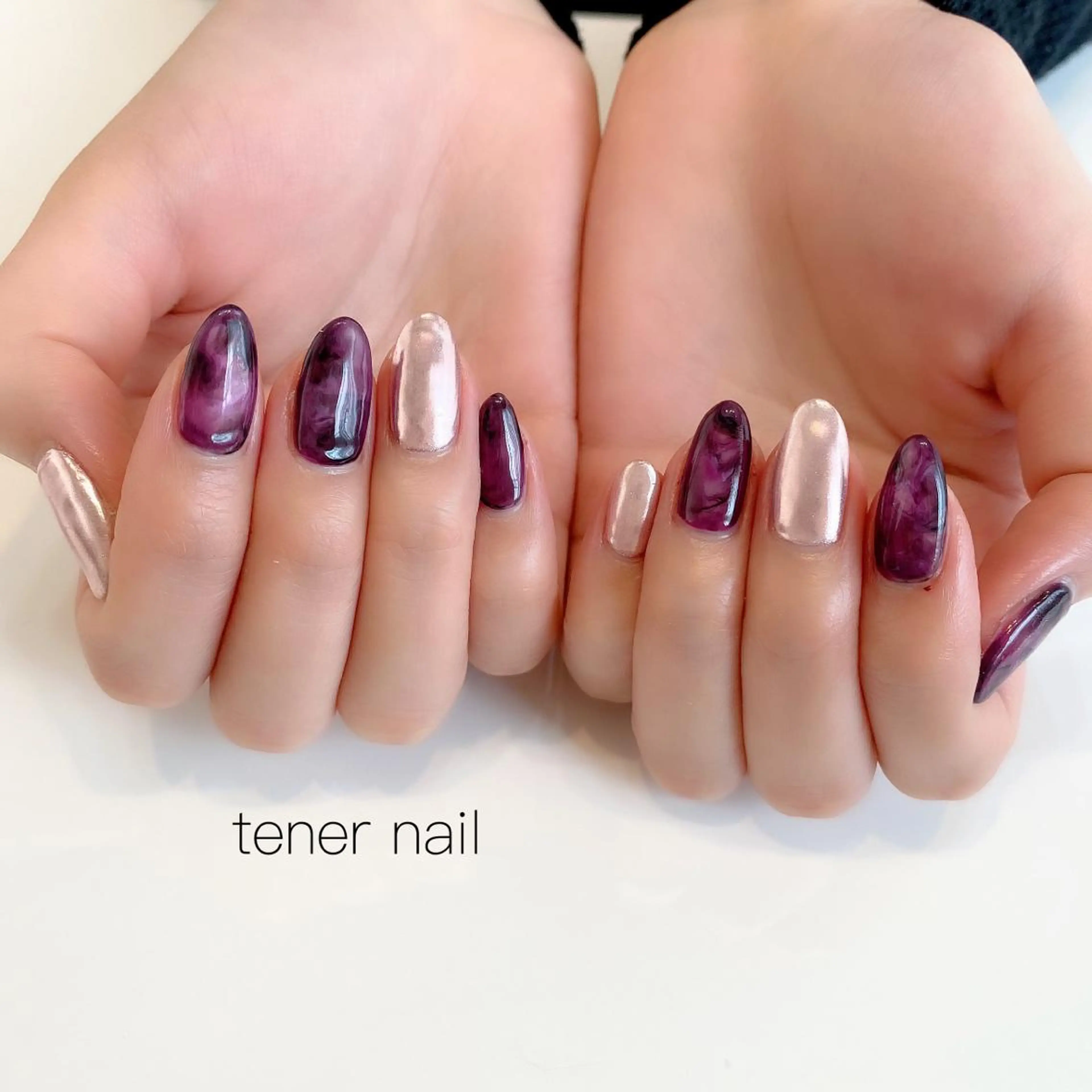 ネイル ミラーネイル ニュアンスネイル ピンク パープル テネルネイル tener nailのネイルデザイン