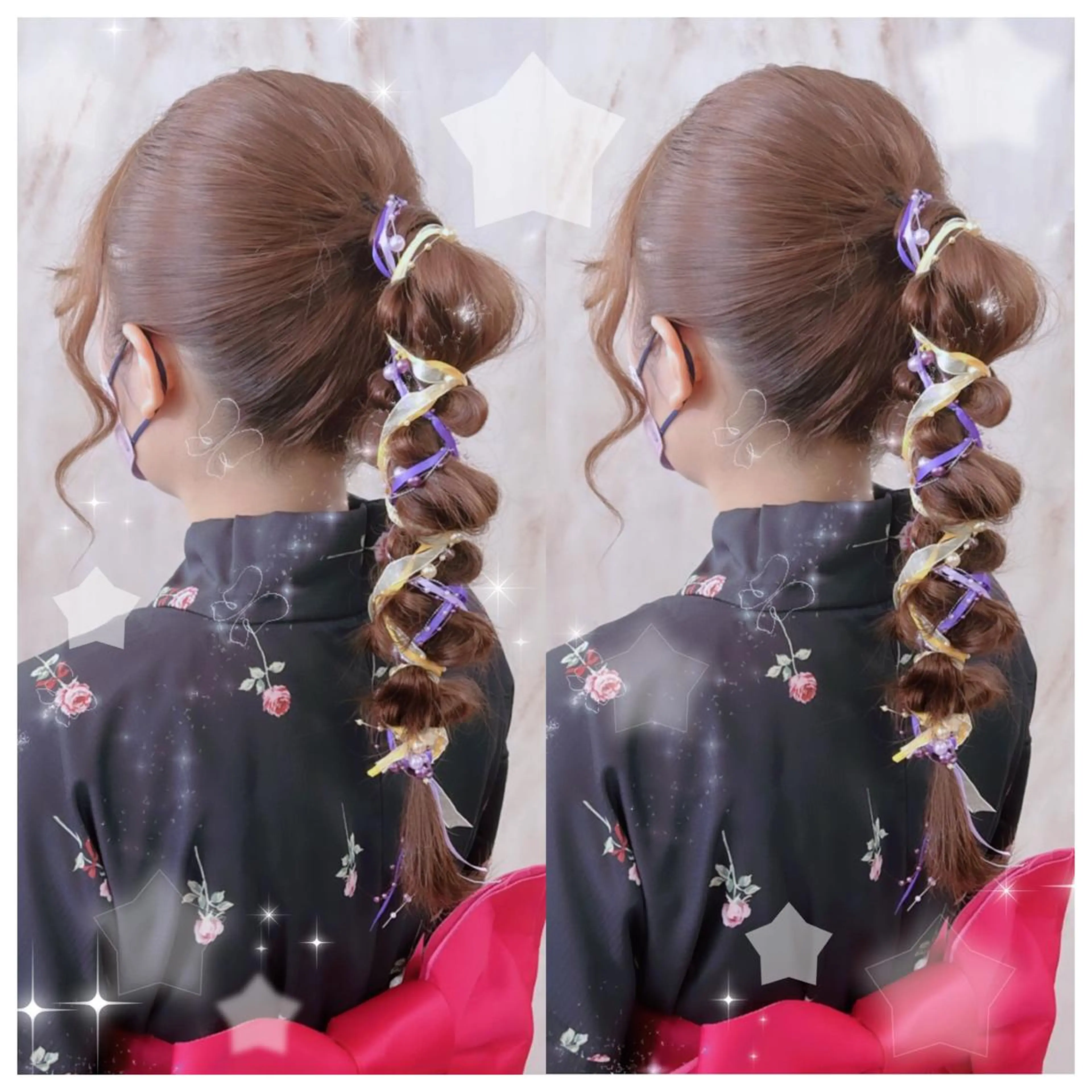 ヘアアレンジ ポニーテール 結婚式・ブライダル シールエクステ エクステ ウルフカット セキグチ💞 lilaのマツエク・マツパデザイン