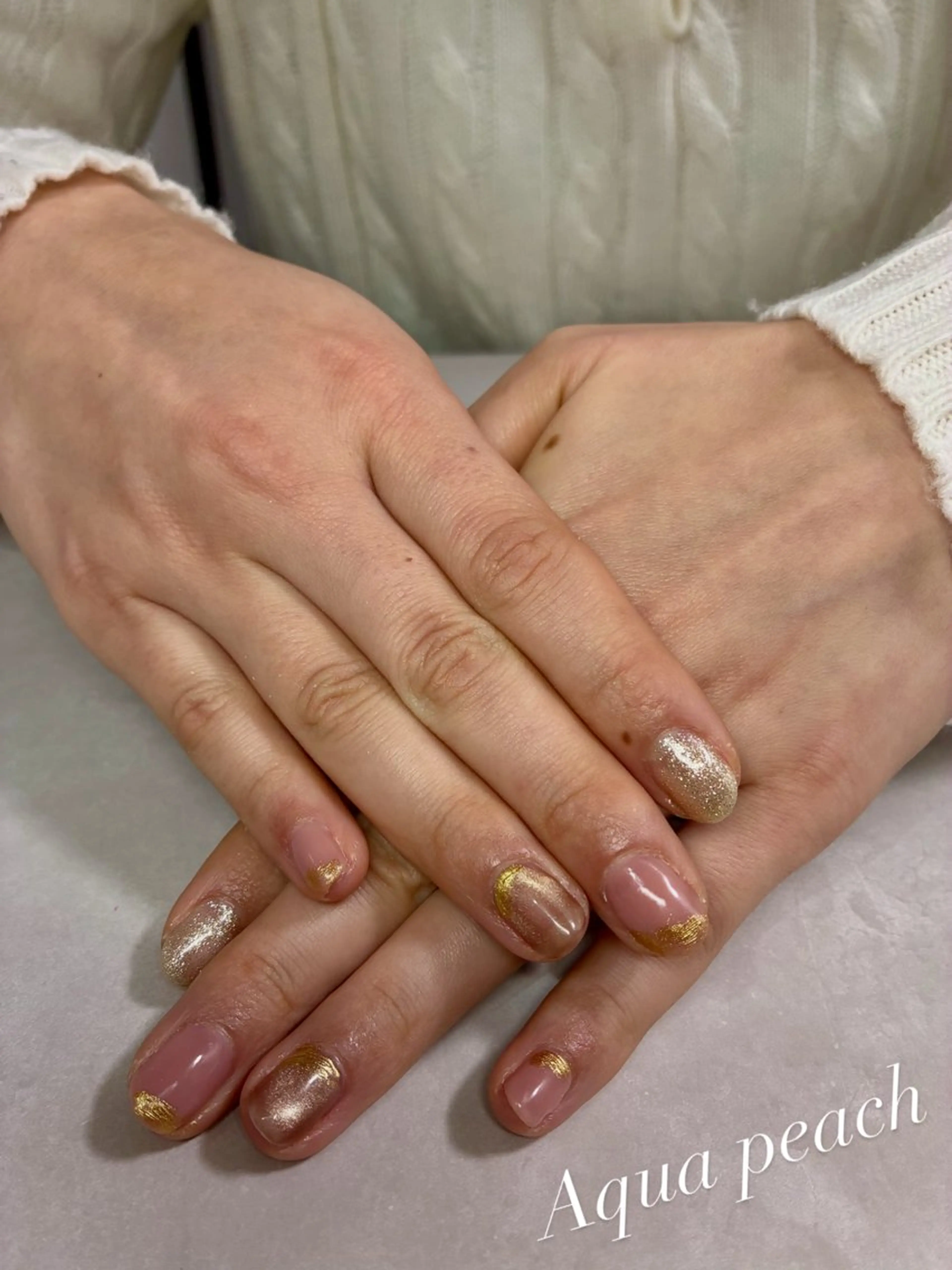 ネイル ハンドネイル Aqua peachのネイルデザイン
