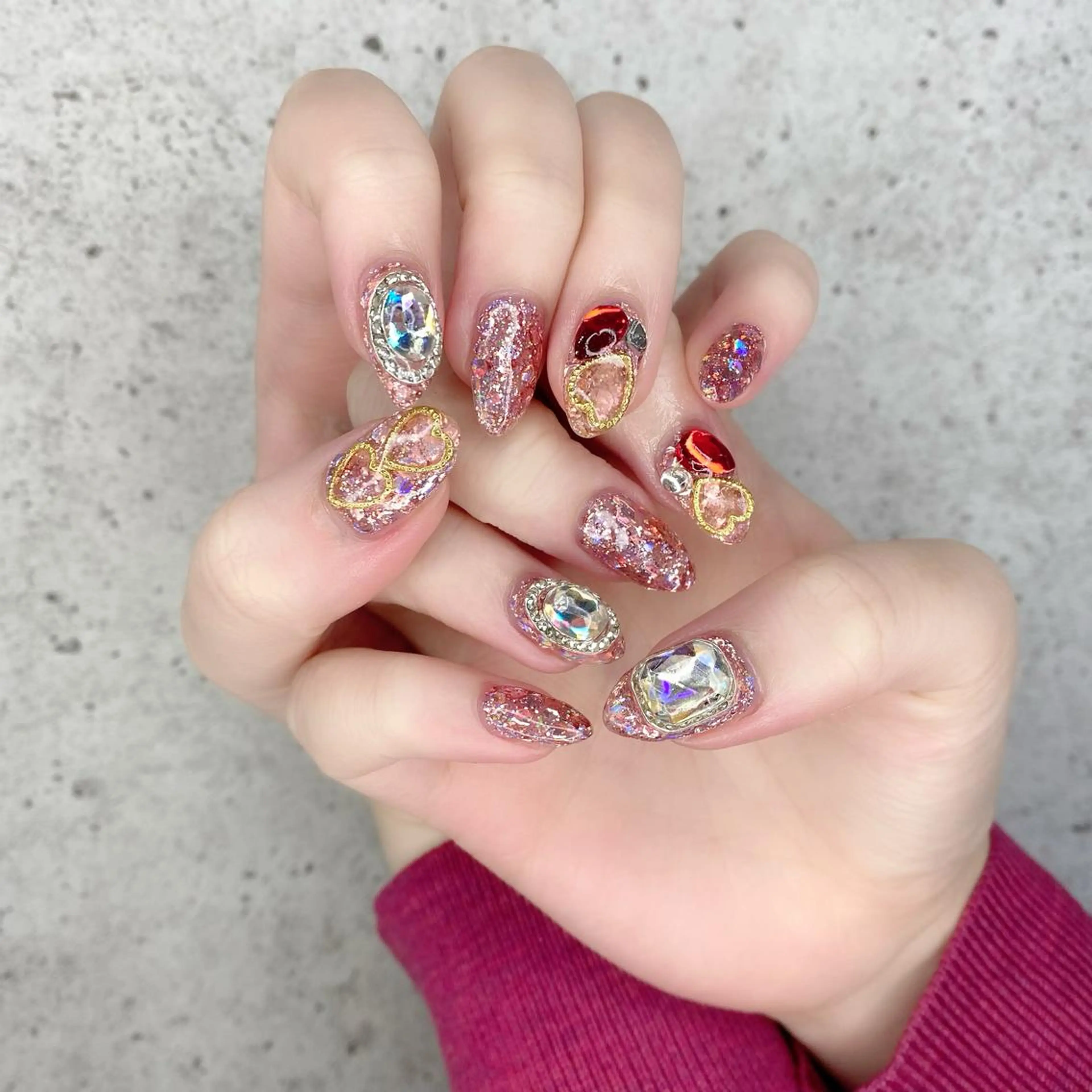 ロング カラー パーマ ヘアアレンジ メンズ キッズ ネイル マツエク・マツパ アイブロウ 成人式 ピンクカラー カラーマツエク 成人式 成人式 Salon Ｋのネイルデザイン