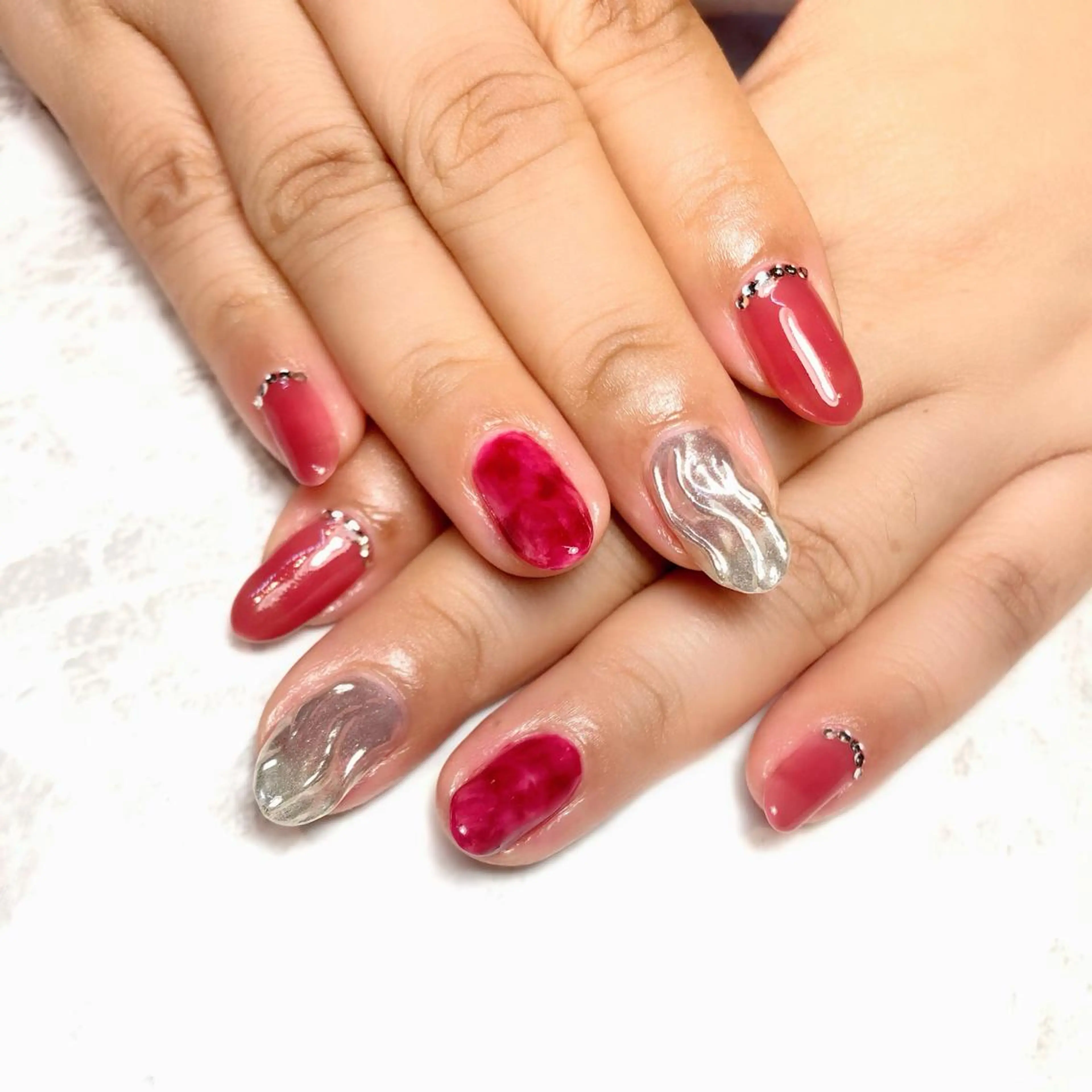 ネイル べっ甲ネイル 赤色 Yui＊Aina ShareSalonのネイルデザイン