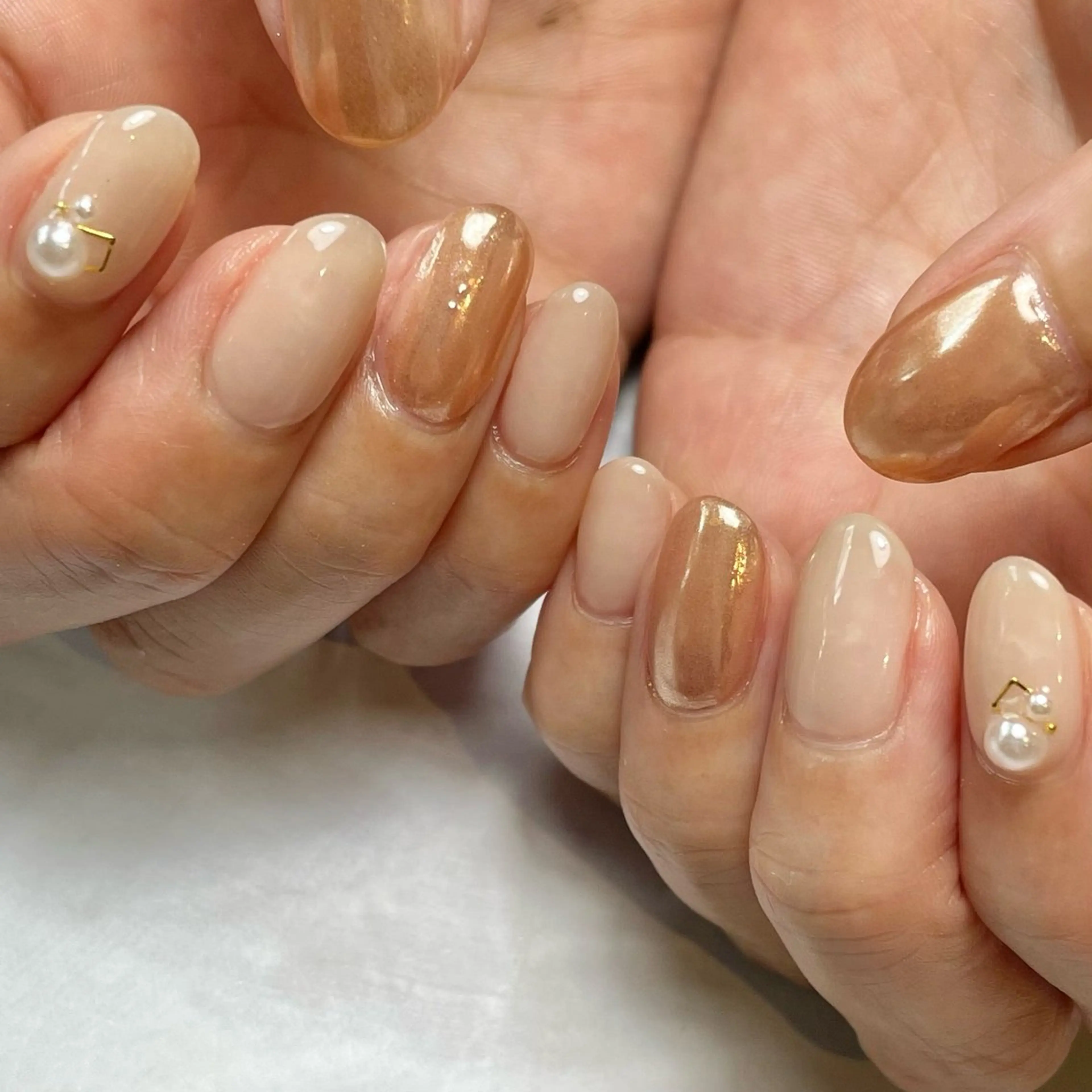 ネイル ミラーネイル オレンジ シンプルネイル Reflection marikoのネイルデザイン