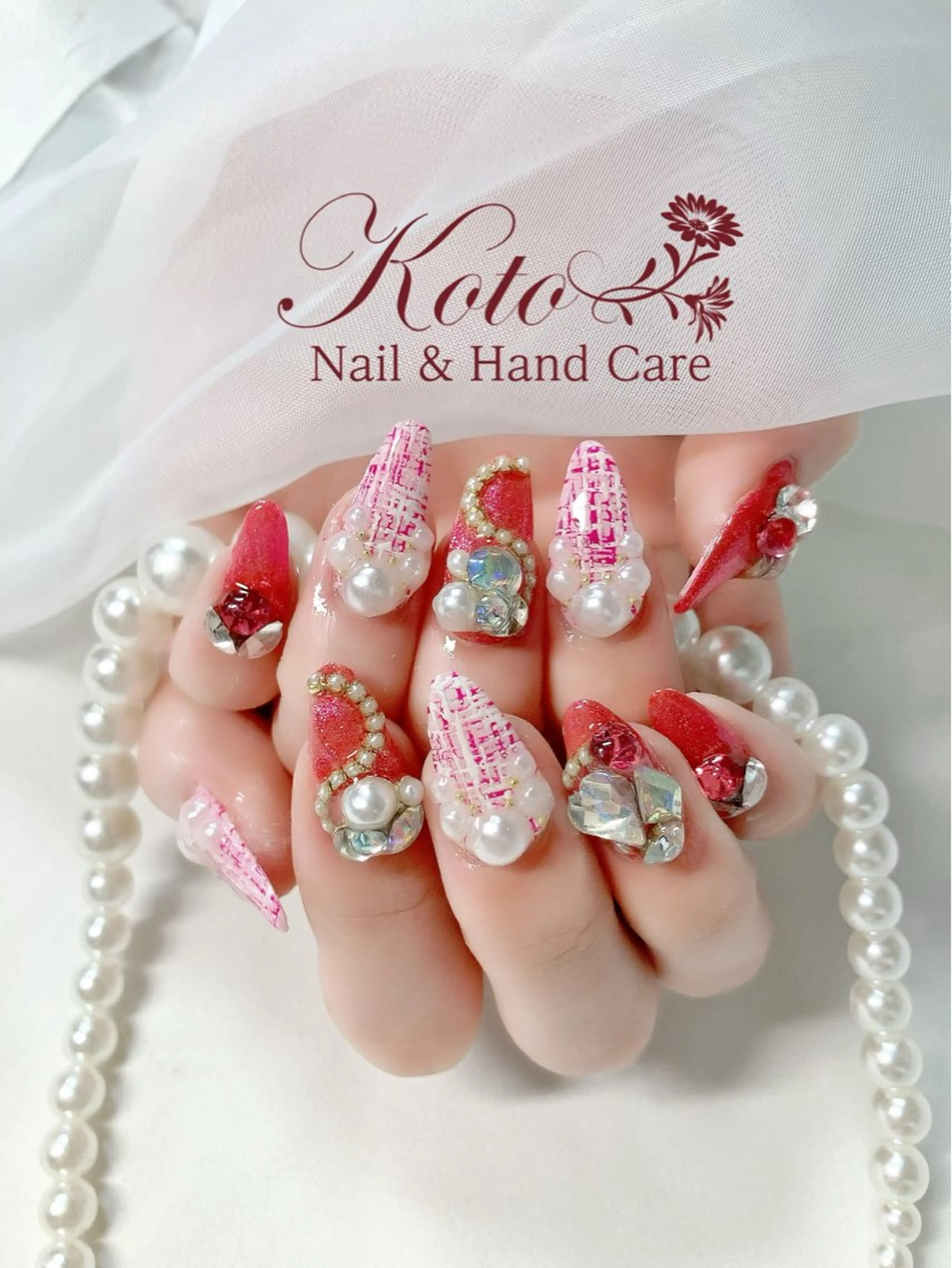 ネイル 長さ出し ジェルネイル 持ち込み ニュアンスネイル 赤色 ハンドネイル Nail Salon KOTOのネイルデザイン