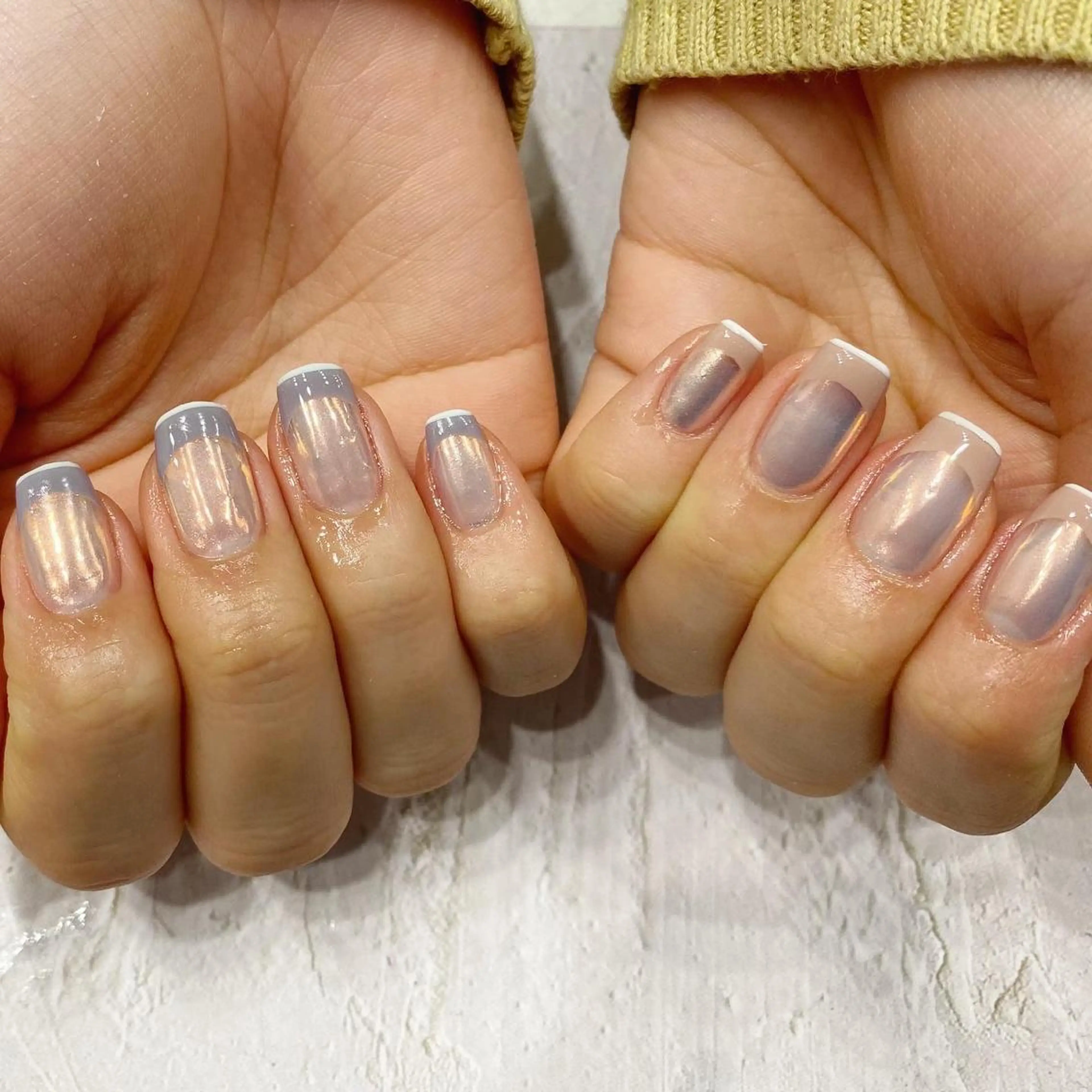 ネイル オーロラネイル フレンチネイル キラキラネイル ロングネイル ミラーネイル ハンドネイル melumooi nailのネイルデザイン
