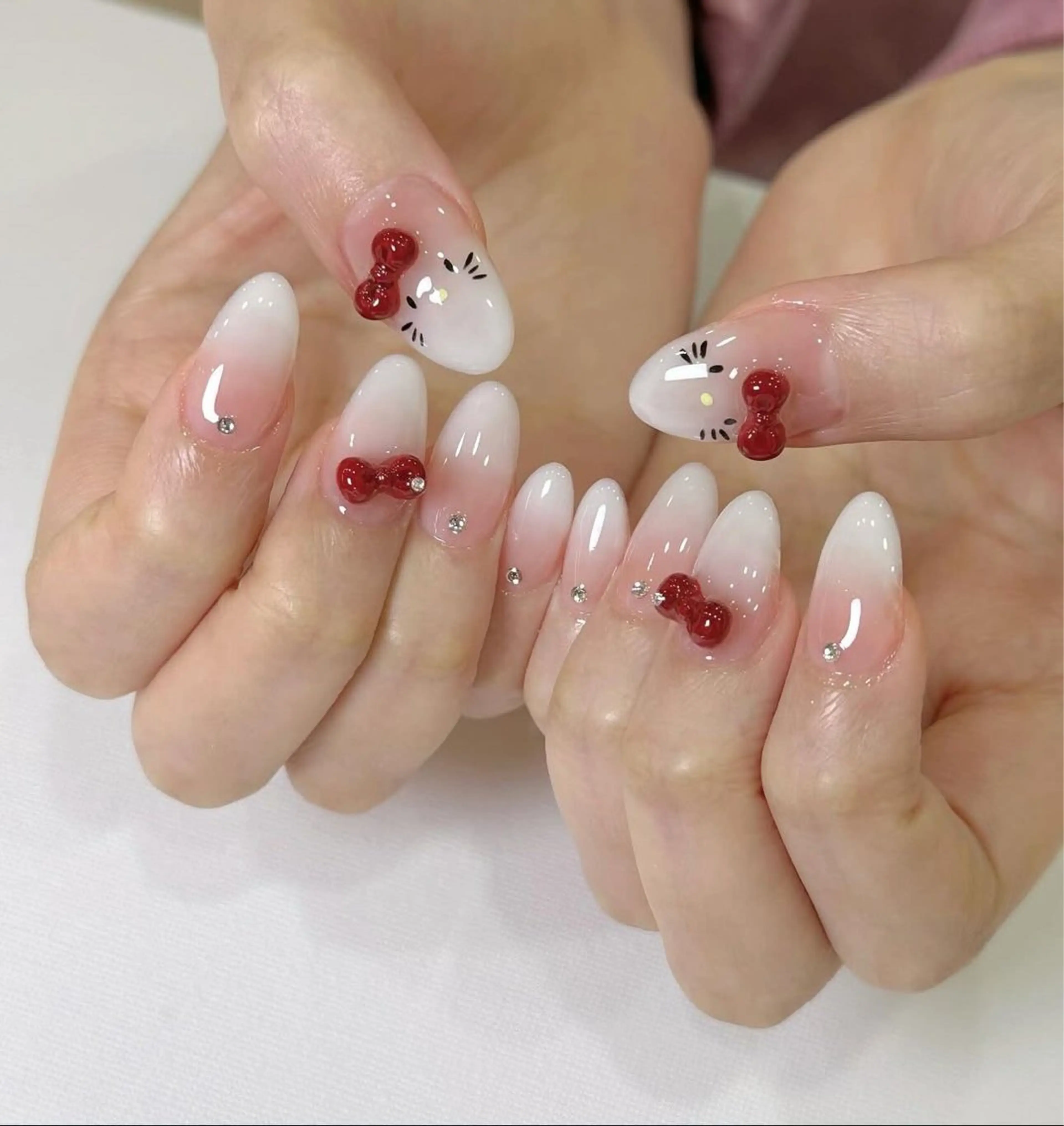 ネイル アートネイル 長さ出し ガーリー 韓国ネイル 持ち込み Rin Nail 新大久保店のネイルデザイン