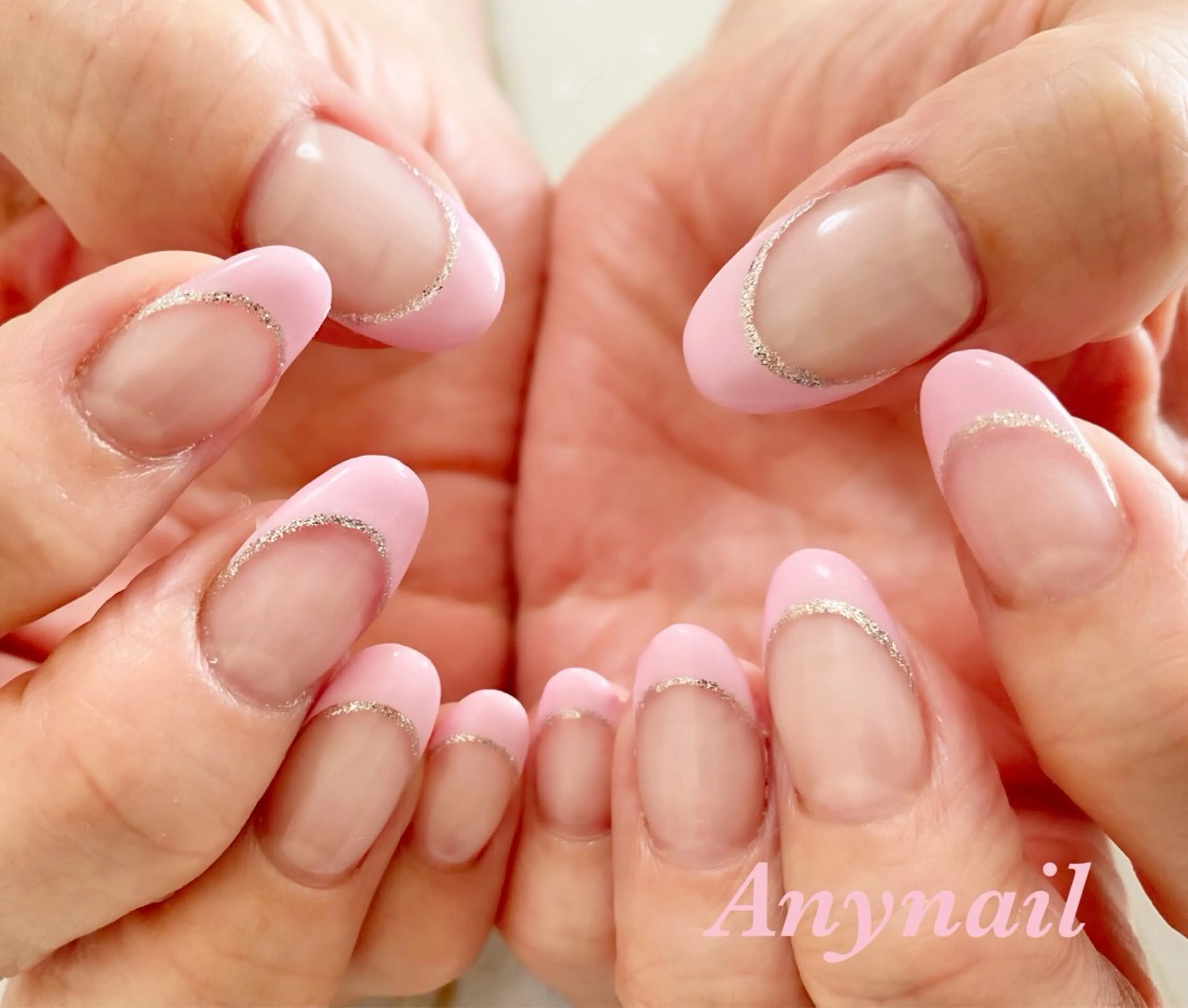 ネイル ブルー 桜ネイル フレンチネイル 春ネイル ハンドネイル 岩澤 恵子のネイルデザイン