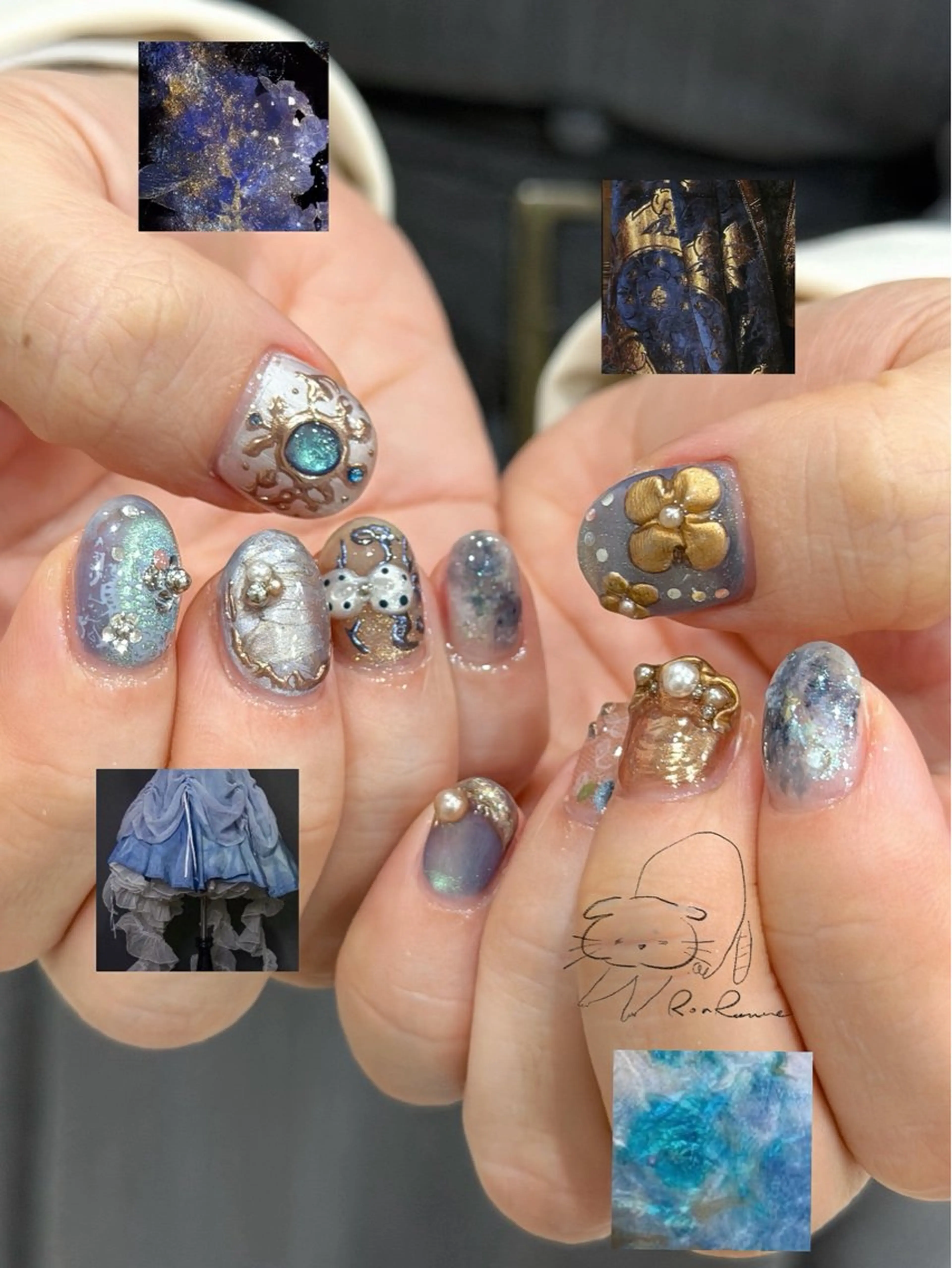 ネイル オーロラネイル 長さ出し フレンチネイル ジェルネイル ミラーネイル ハンドネイル ronronne .のネイルデザイン