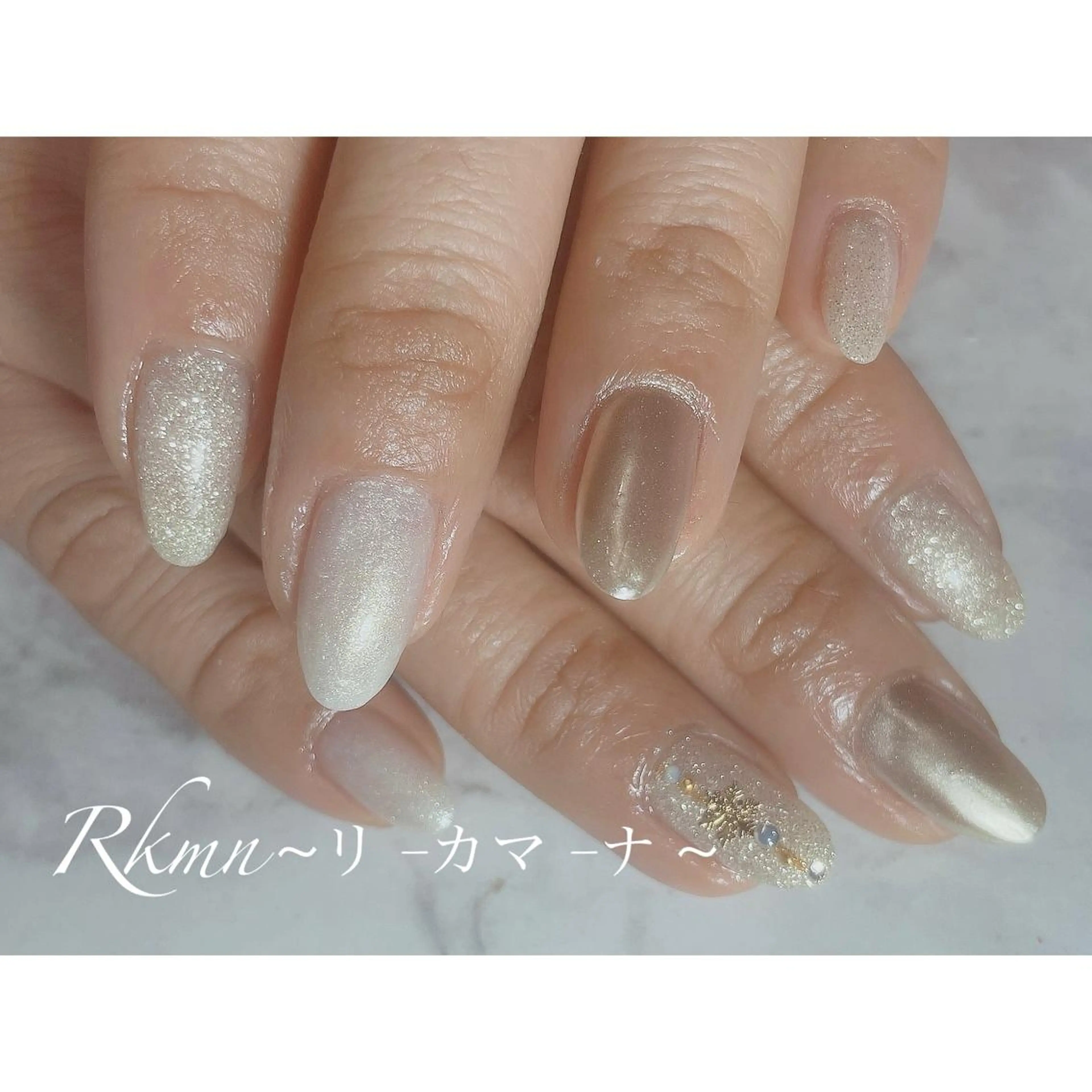 ネイル アートネイル ラメ(グリッター) ミラーネイル シンプルネイル 春ネイル ハンドネイル フットネイル ハンドケア Rkmn ~リ-カマ-ナ~のネイルデザイン