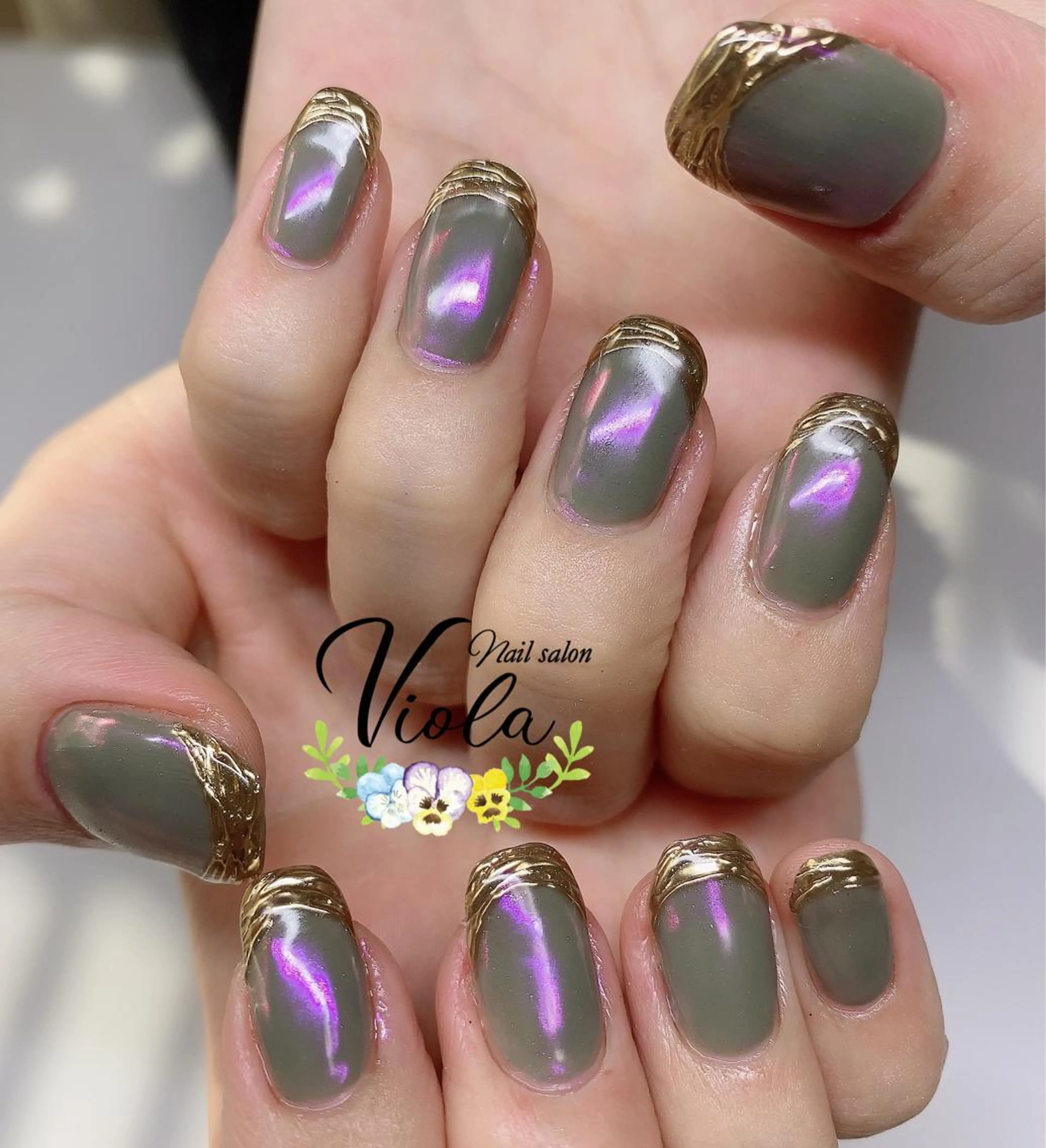 ネイル フレンチネイル ゴールド ミラーネイル ワンカラーネイル ピンク ハンドネイル Nailsalon Viola所属・ネイルサロン Violaのネイルデザイン