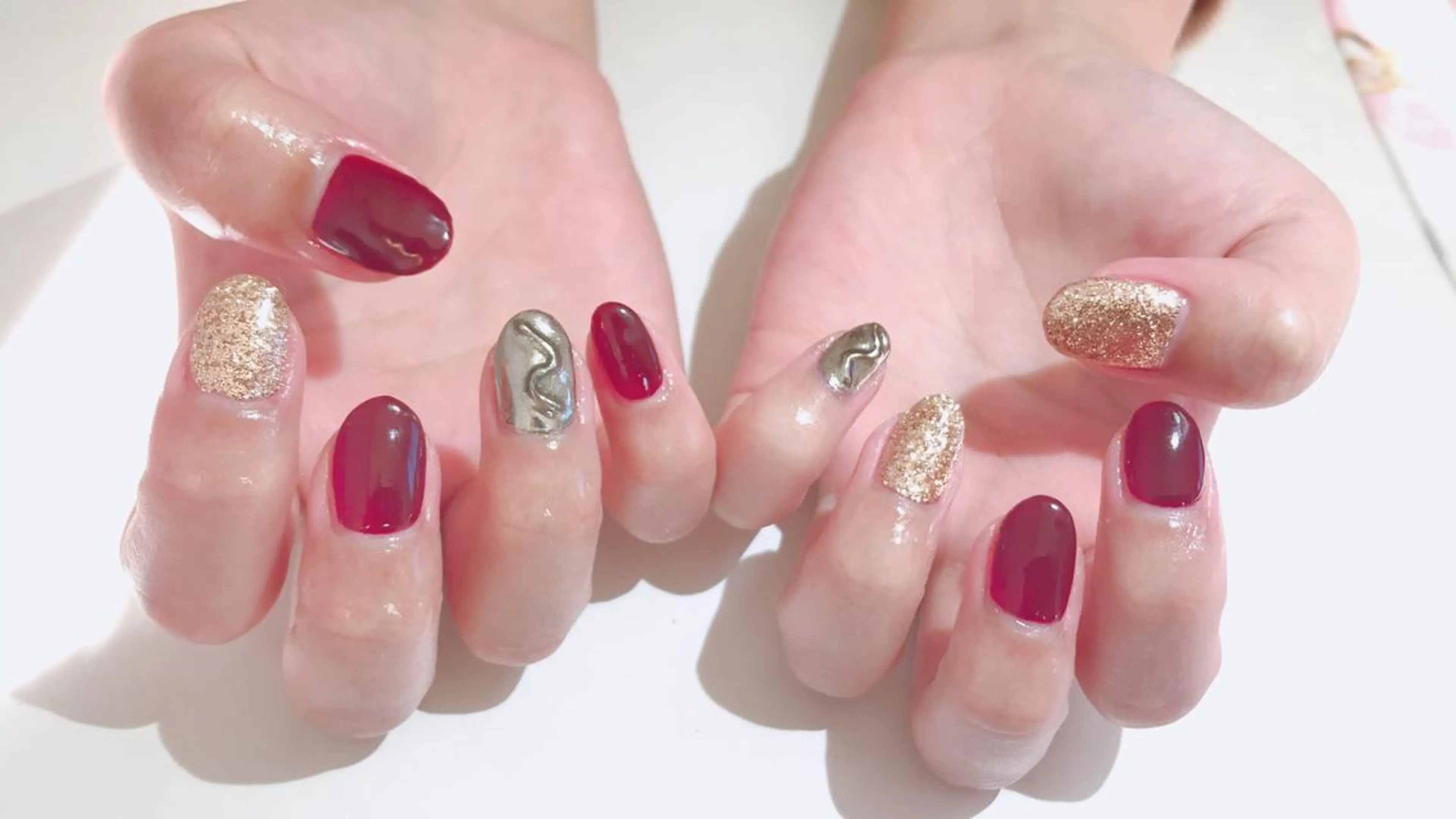 ネイル ボルドー ミラーネイル Flam Nailのネイルデザイン